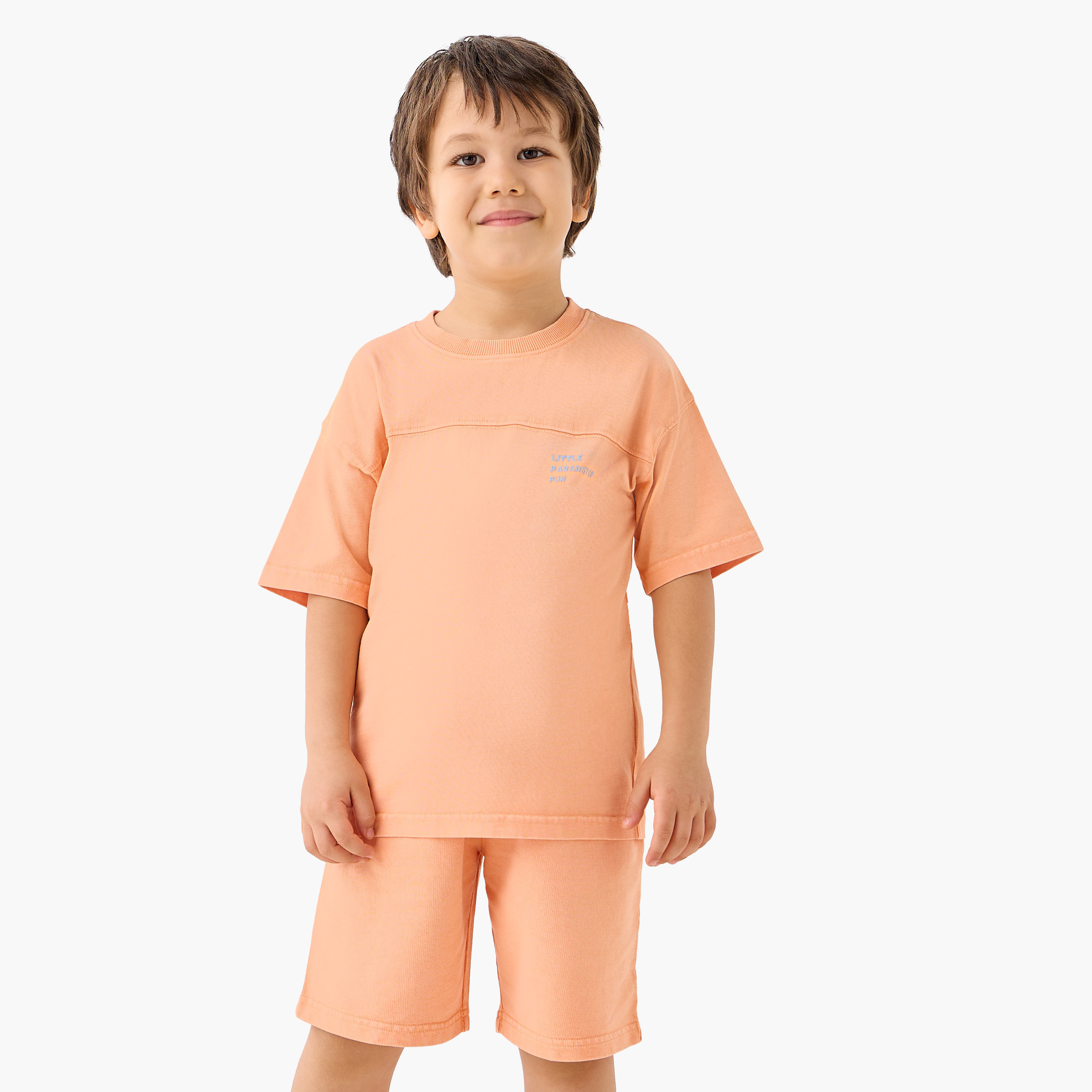 Juniors Slogan Print Crew Neck T-shirt and Shorts Set-boys-clothing-setsandcoords-image-2