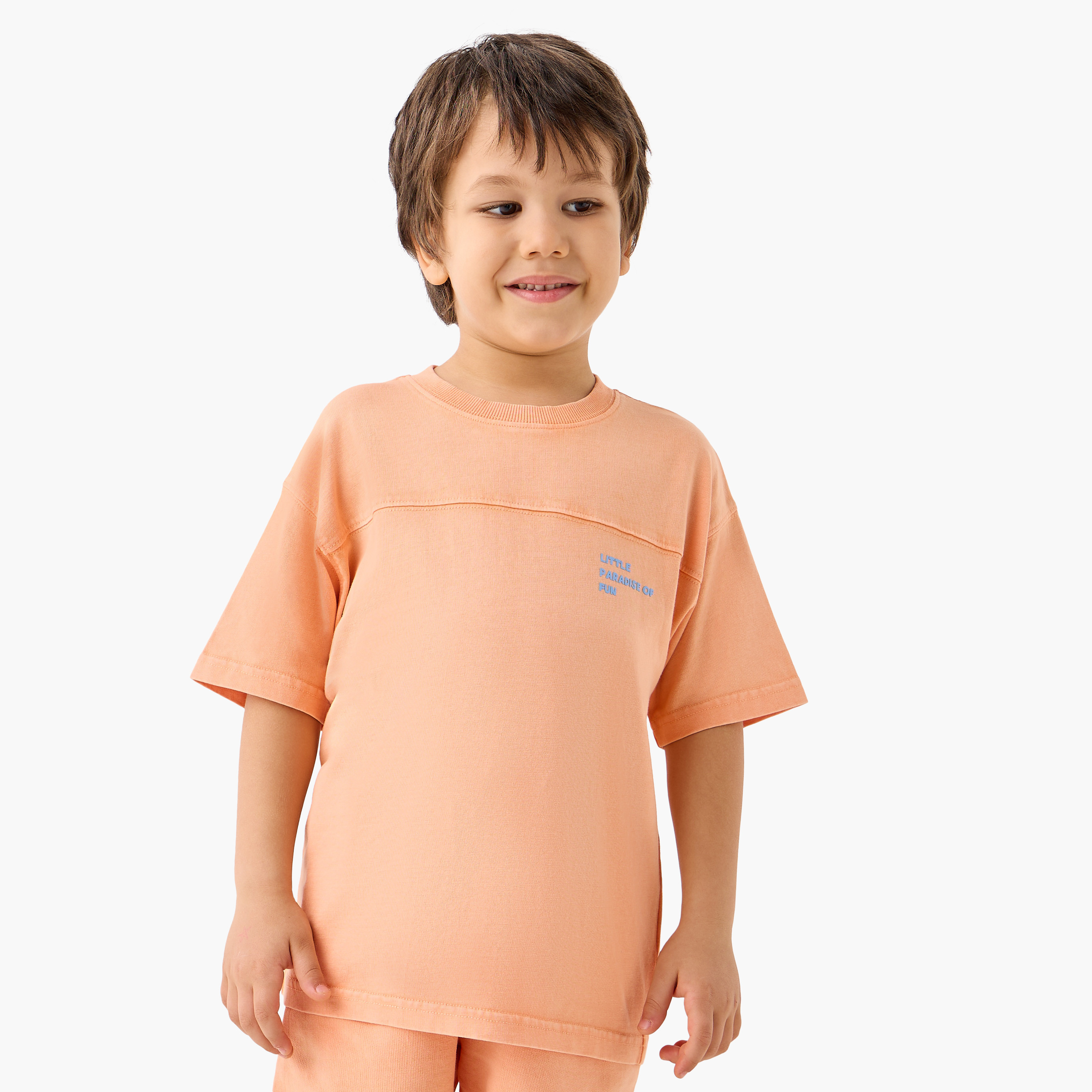 Juniors Slogan Print Crew Neck T-shirt and Shorts Set-boys-clothing-setsandcoords-image-4