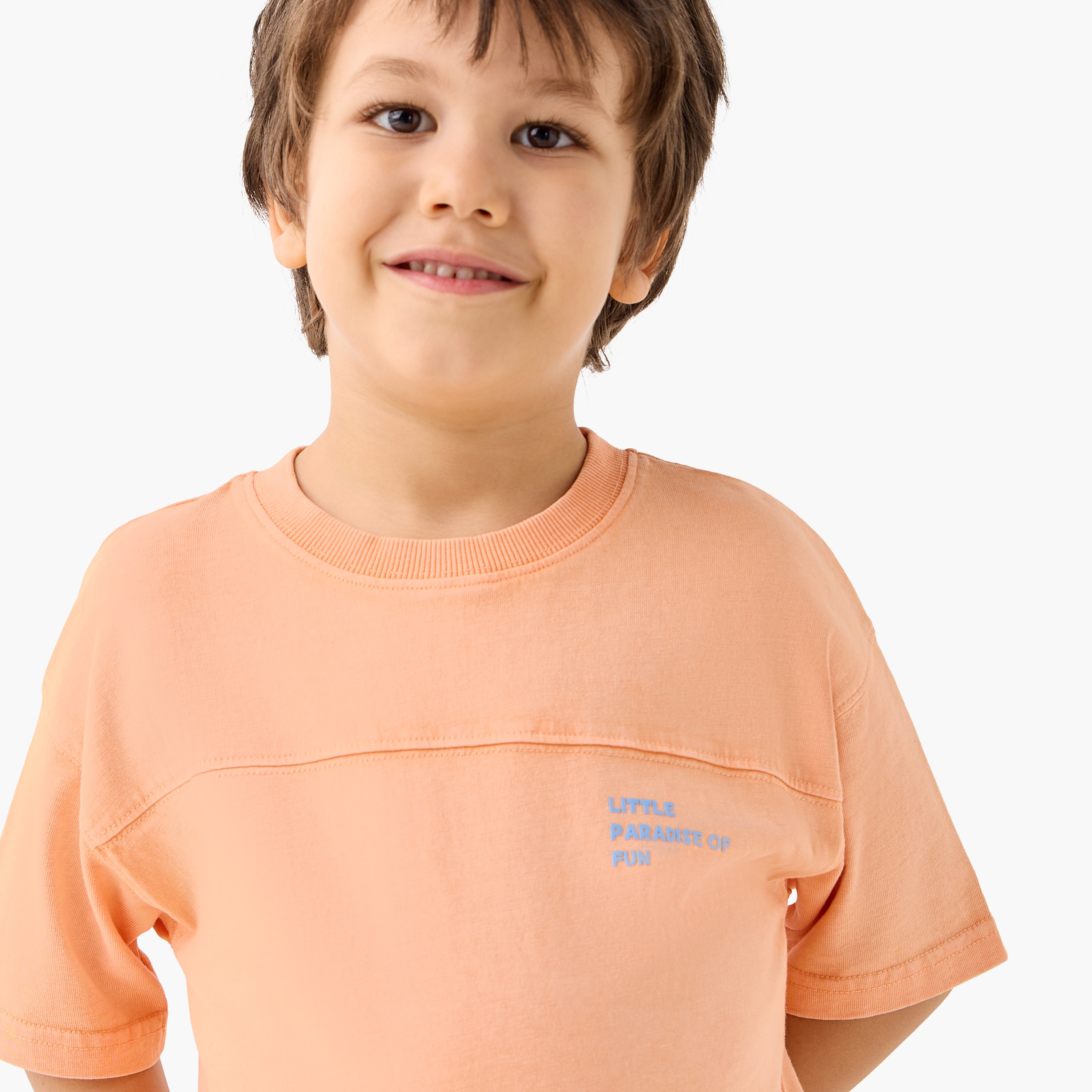 Juniors Slogan Print Crew Neck T-shirt and Shorts Set-boys-clothing-setsandcoords-image-6