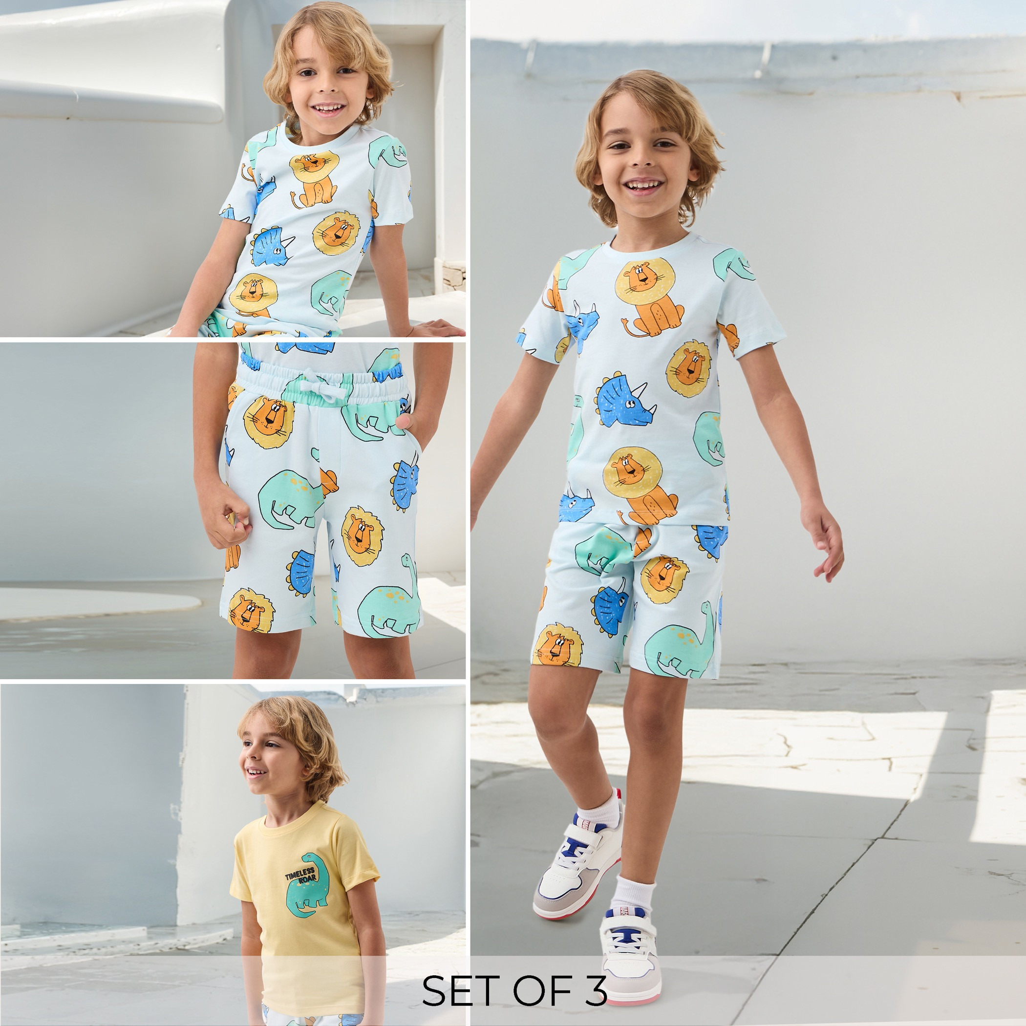 طقم شورت وتيشيرت بطبعات حيوانات 3 قطع من جونيورز-boys-clothing-setsandcoords-image-1