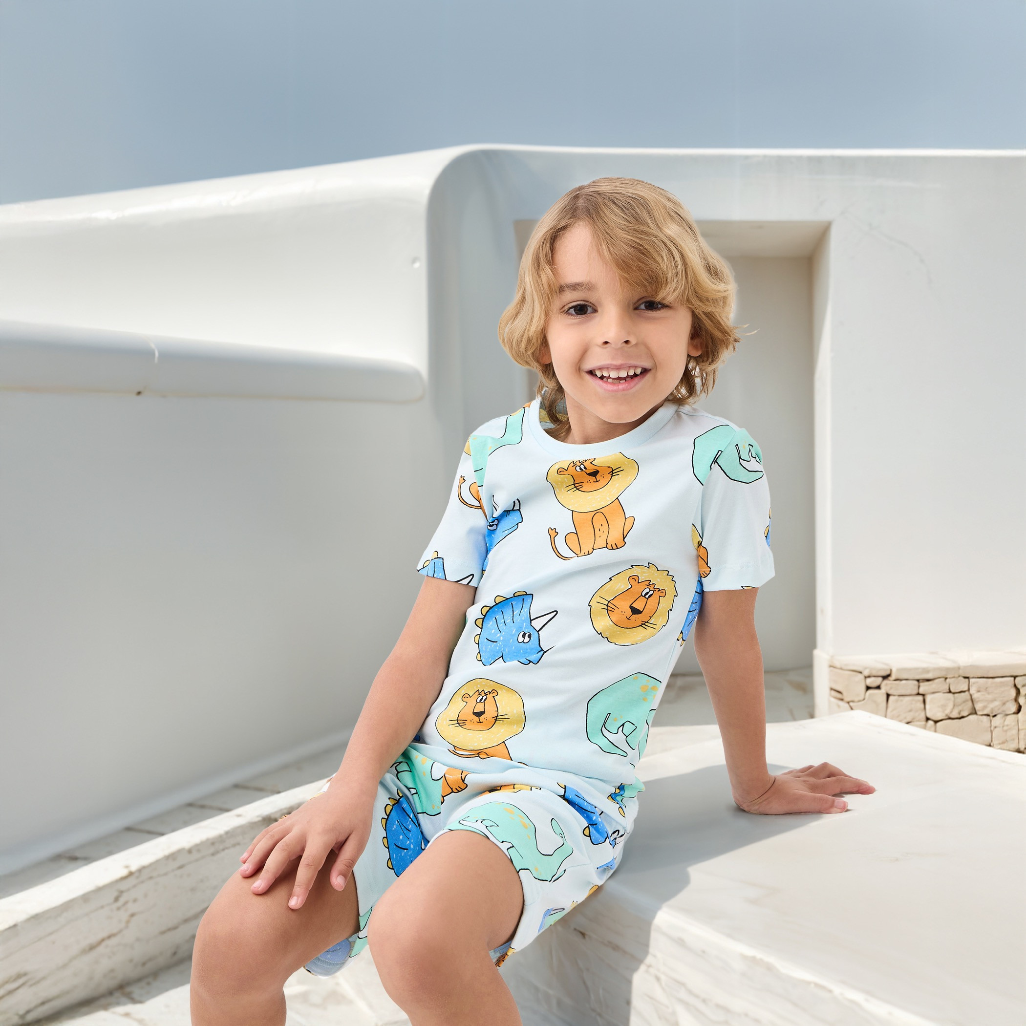طقم شورت وتيشيرت بطبعات حيوانات 3 قطع من جونيورز-boys-clothing-setsandcoords-image-2
