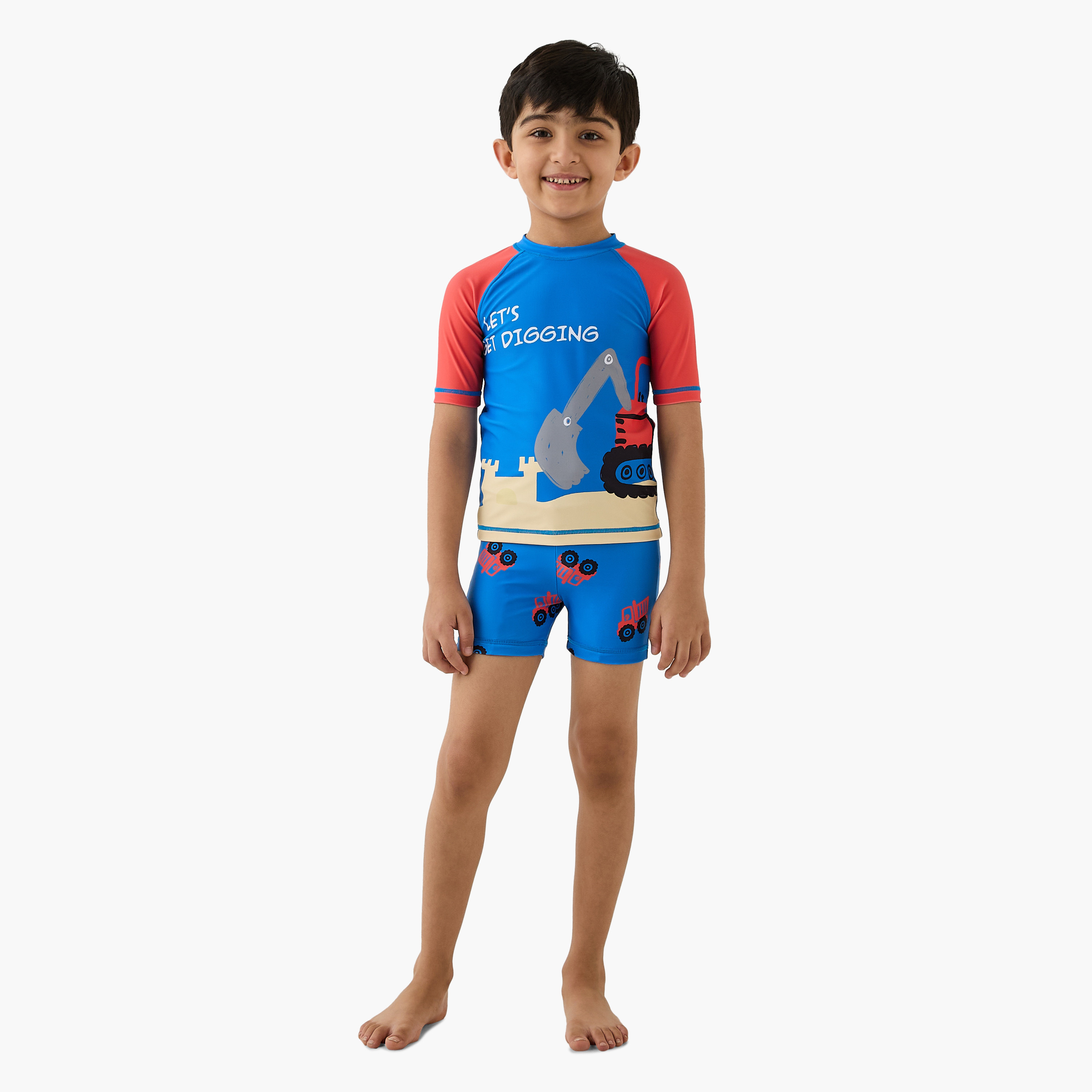 Juniors Vehicle Print Swim T-shirt and Shorts Set-boys-clothing-swimwear-image-1