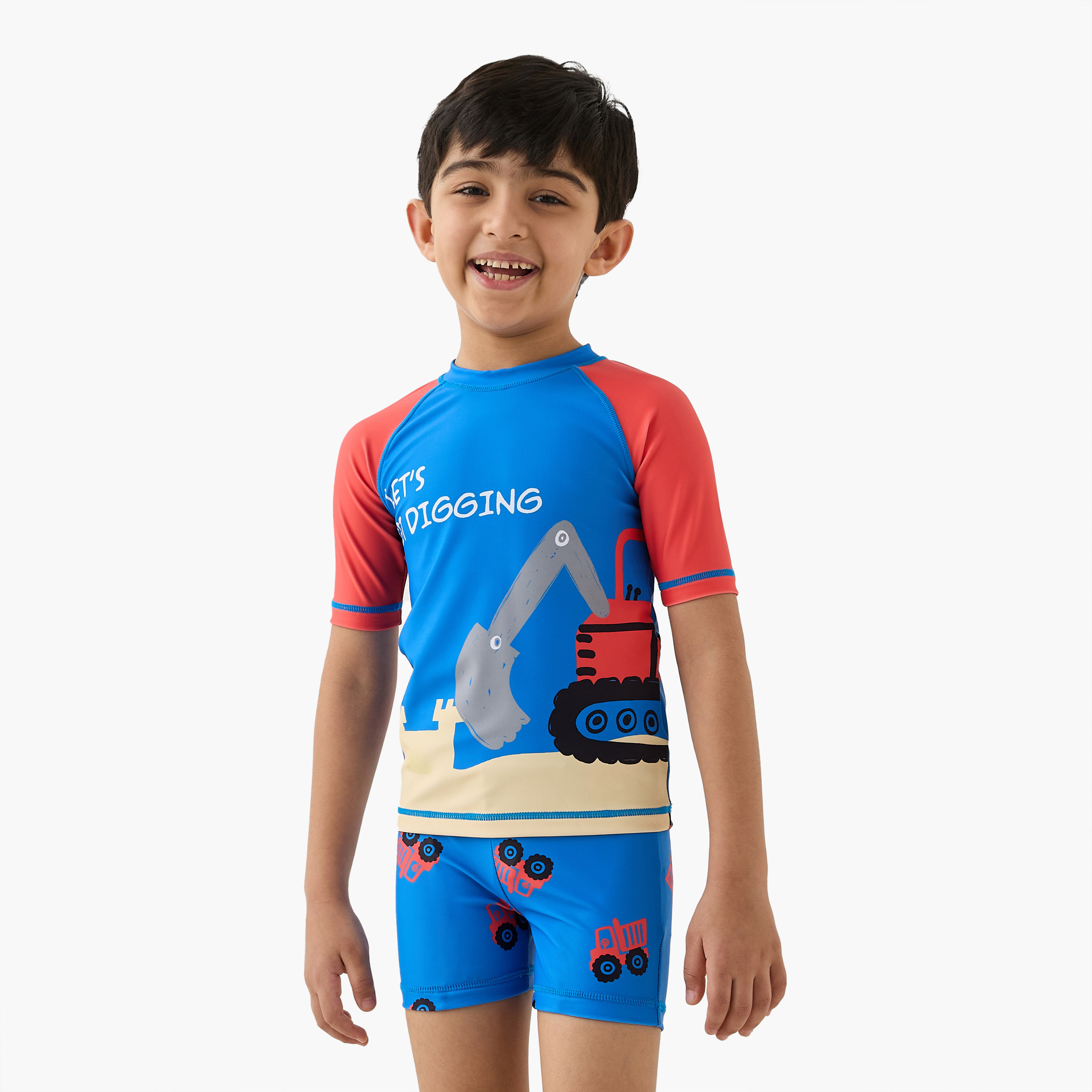 Juniors Vehicle Print Swim T-shirt and Shorts Set-boys-clothing-swimwear-image-2