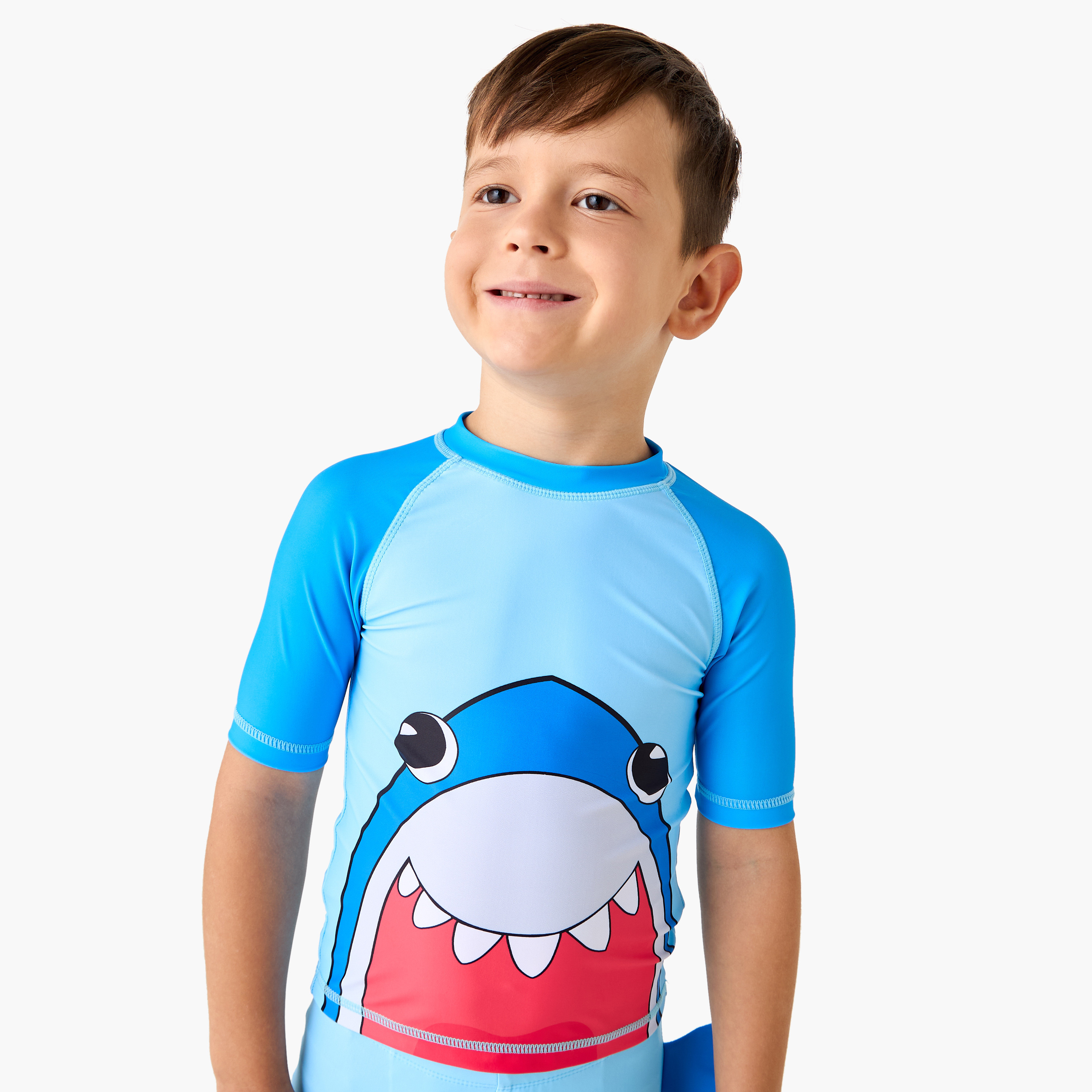 Juniors Shark Detail Swim T-shirt and Shorts Set-baby-boys-clothing-swimwear-image-2