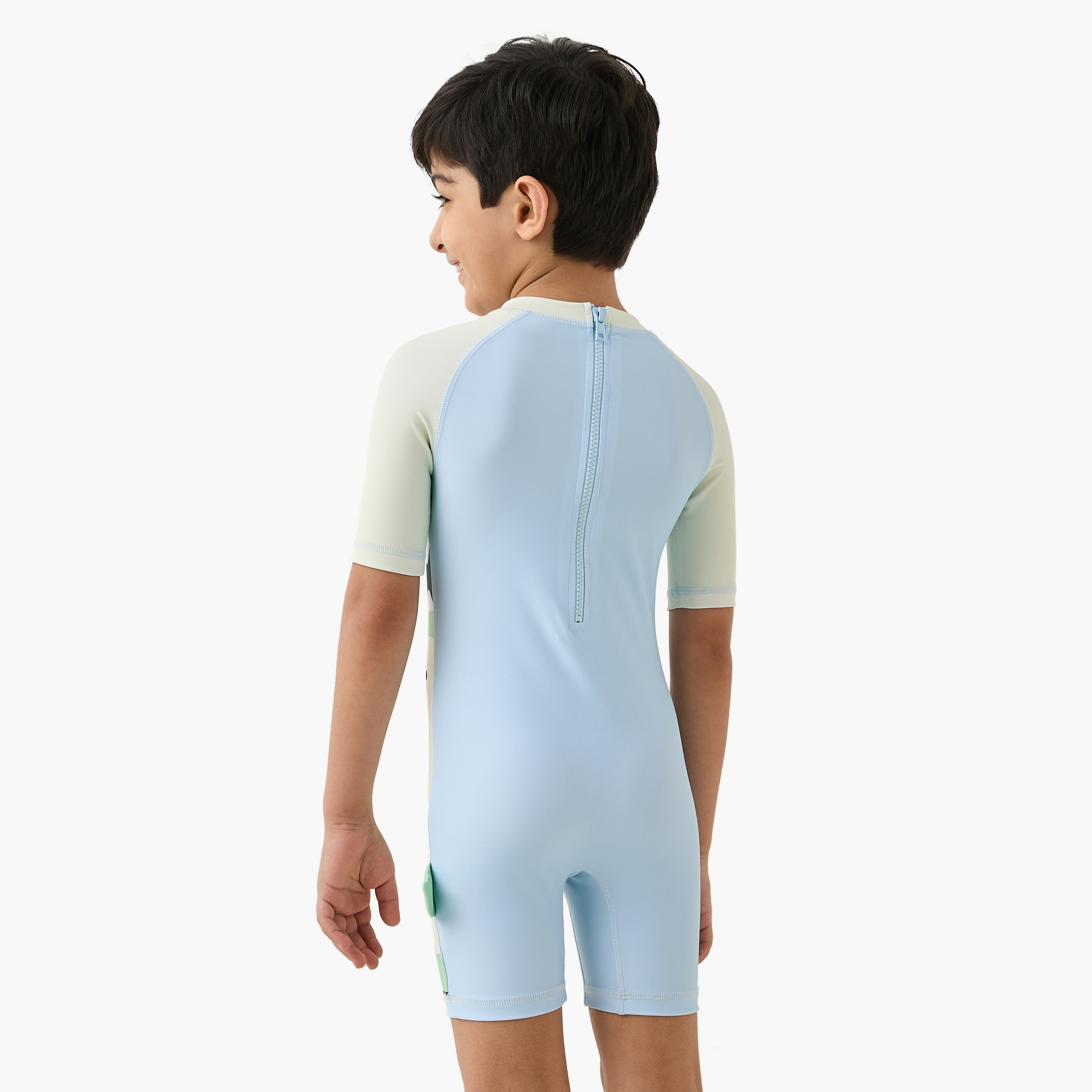 Juniors Crocodile Print Swimsuit with Short Sleeves-sports-boys-clothing-swimwear-image-3