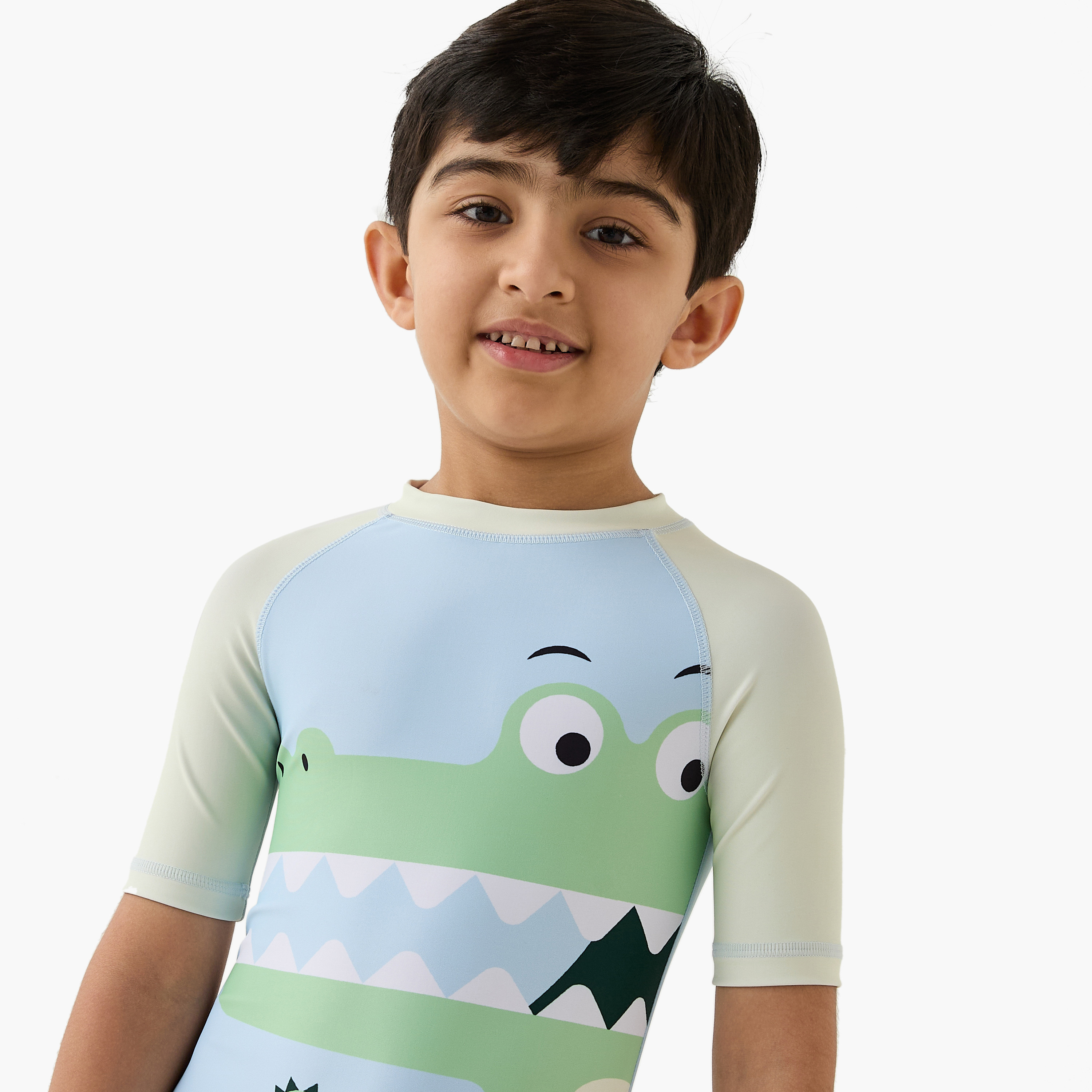 Juniors Crocodile Print Swimsuit with Short Sleeves-sports-boys-clothing-swimwear-image-4