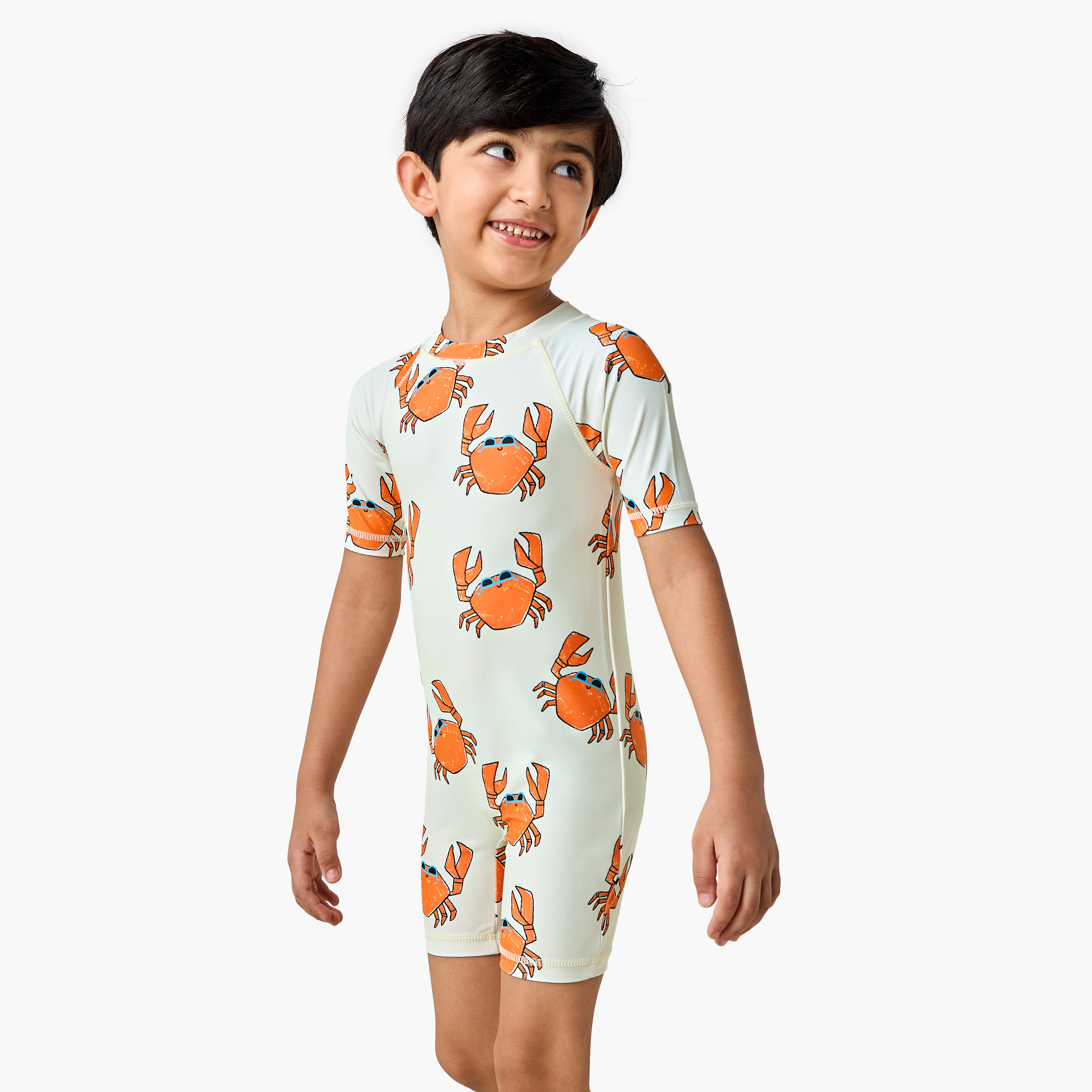 Juniors Crab Print Swimsuit with Short Sleeves and Zip Closure-sports-boys-clothing-swimwear-image-1
