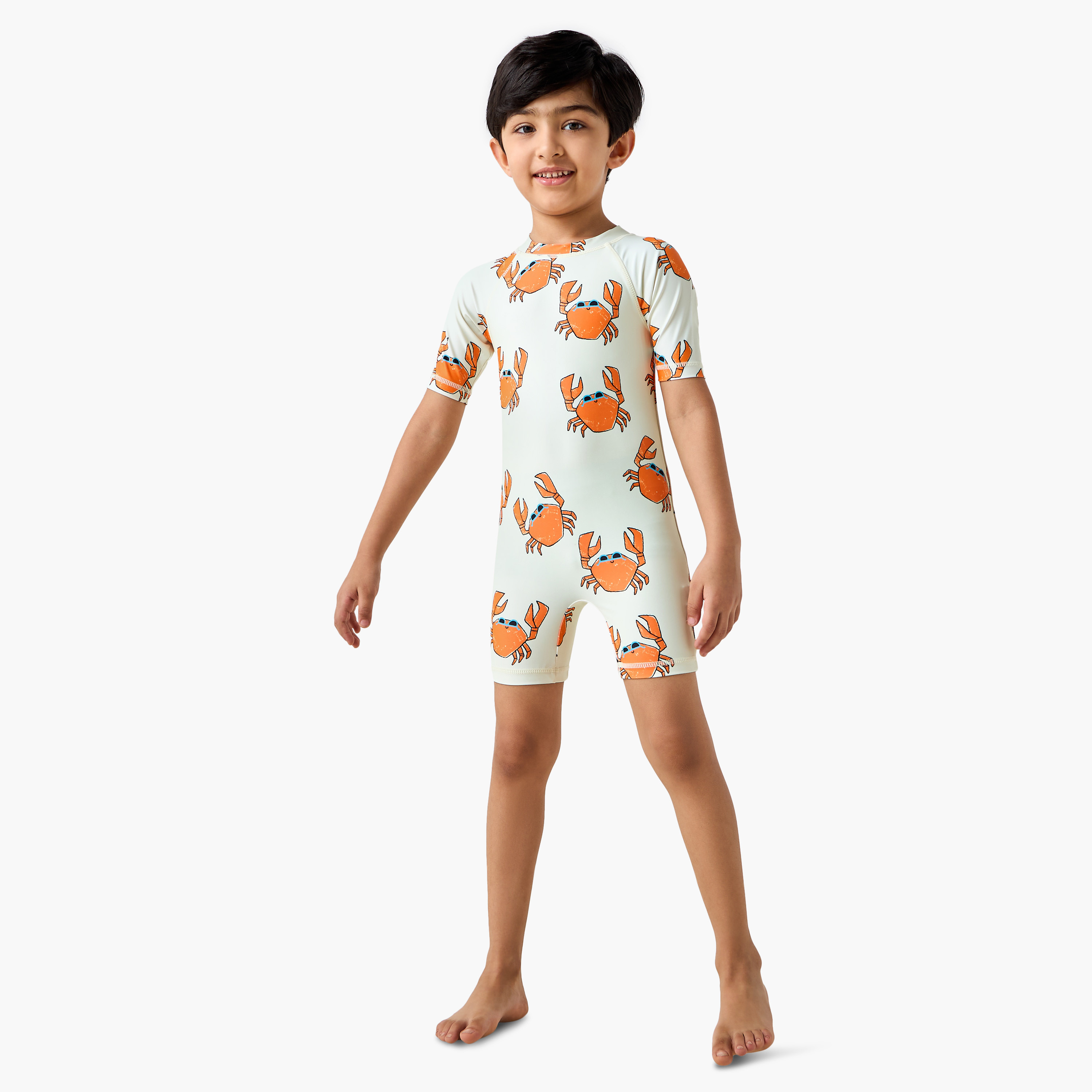Juniors Crab Print Swimsuit with Short Sleeves and Zip Closure-sports-boys-clothing-swimwear-image-2