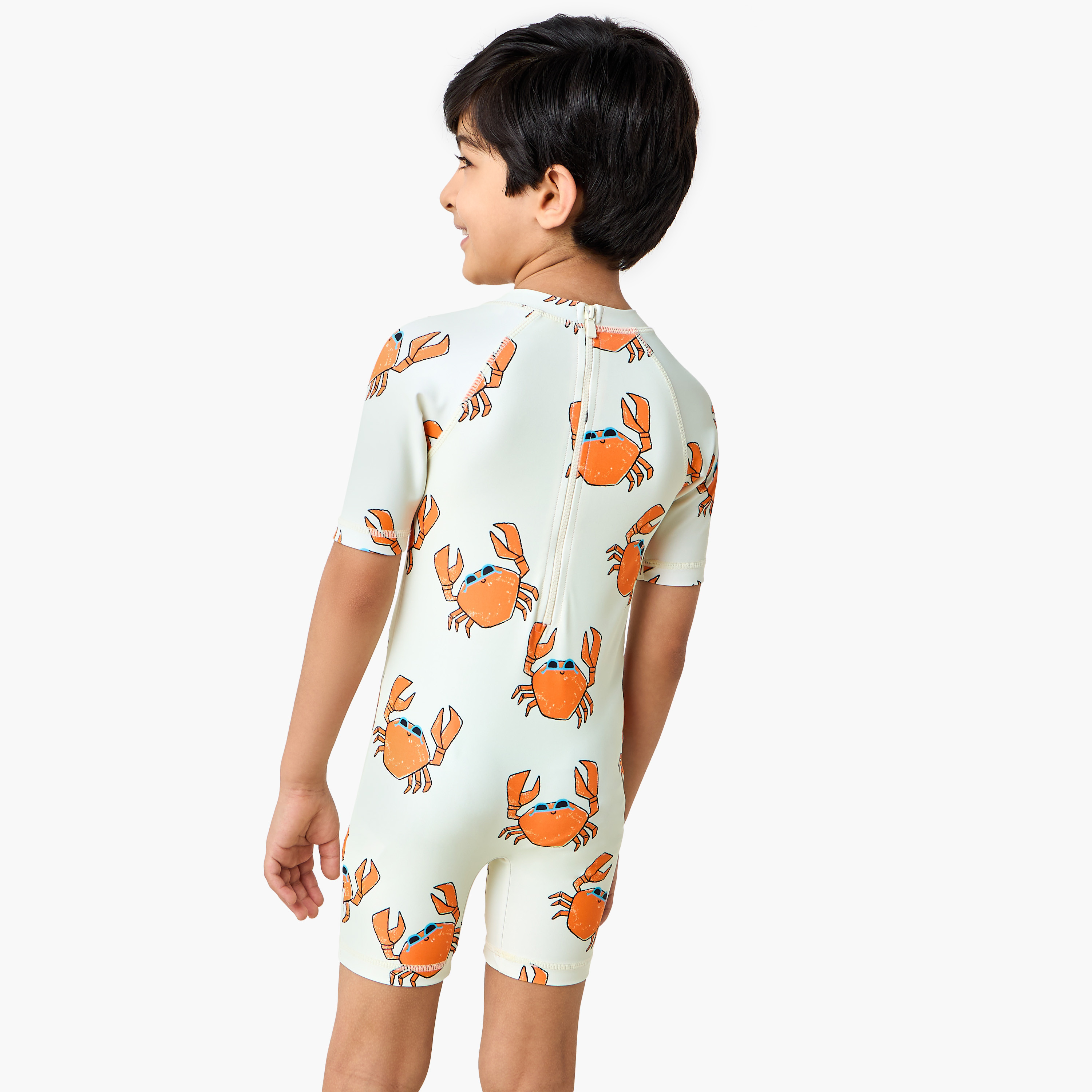 Juniors Crab Print Swimsuit with Short Sleeves and Zip Closure-sports-boys-clothing-swimwear-image-3