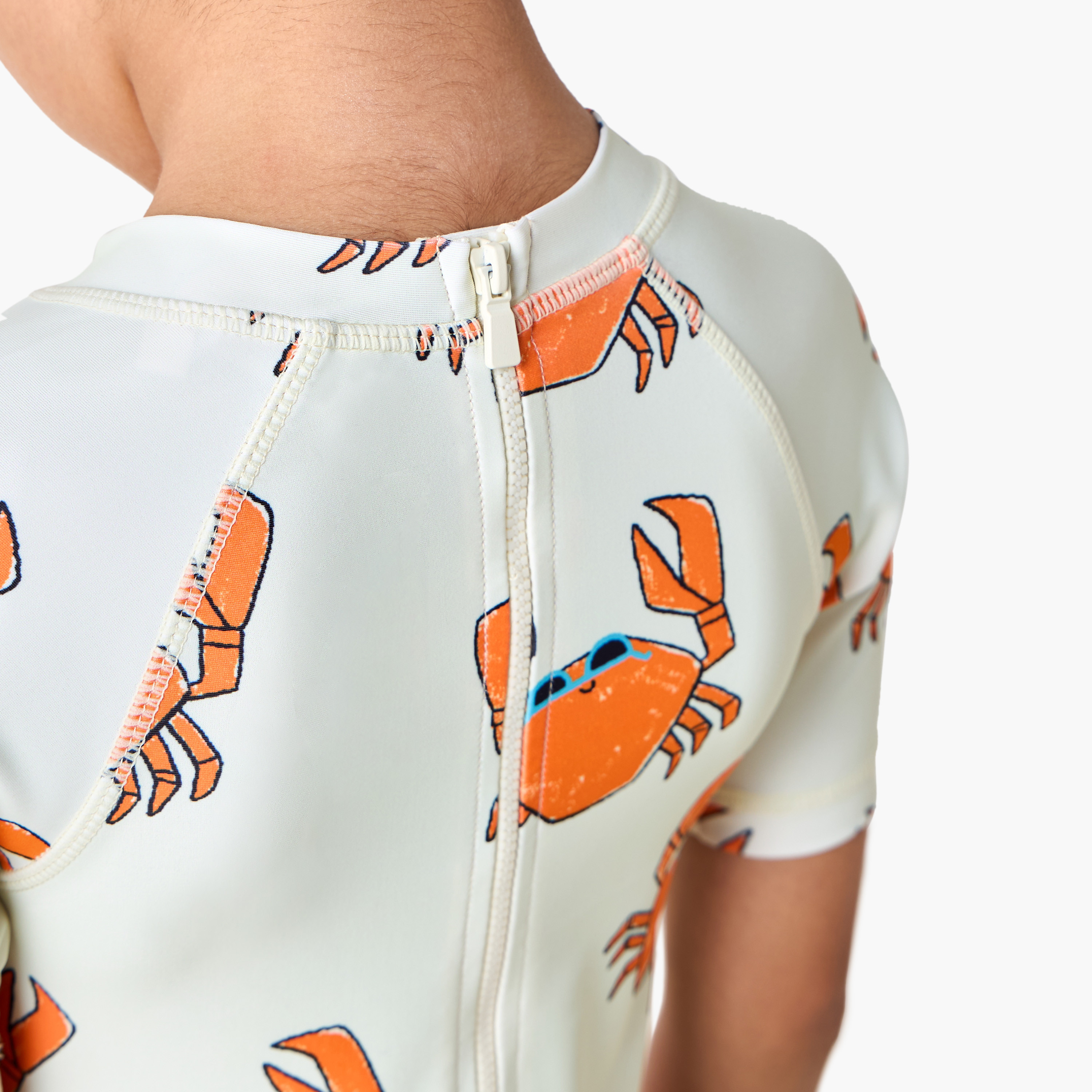 Juniors Crab Print Swimsuit with Short Sleeves and Zip Closure-sports-boys-clothing-swimwear-image-5