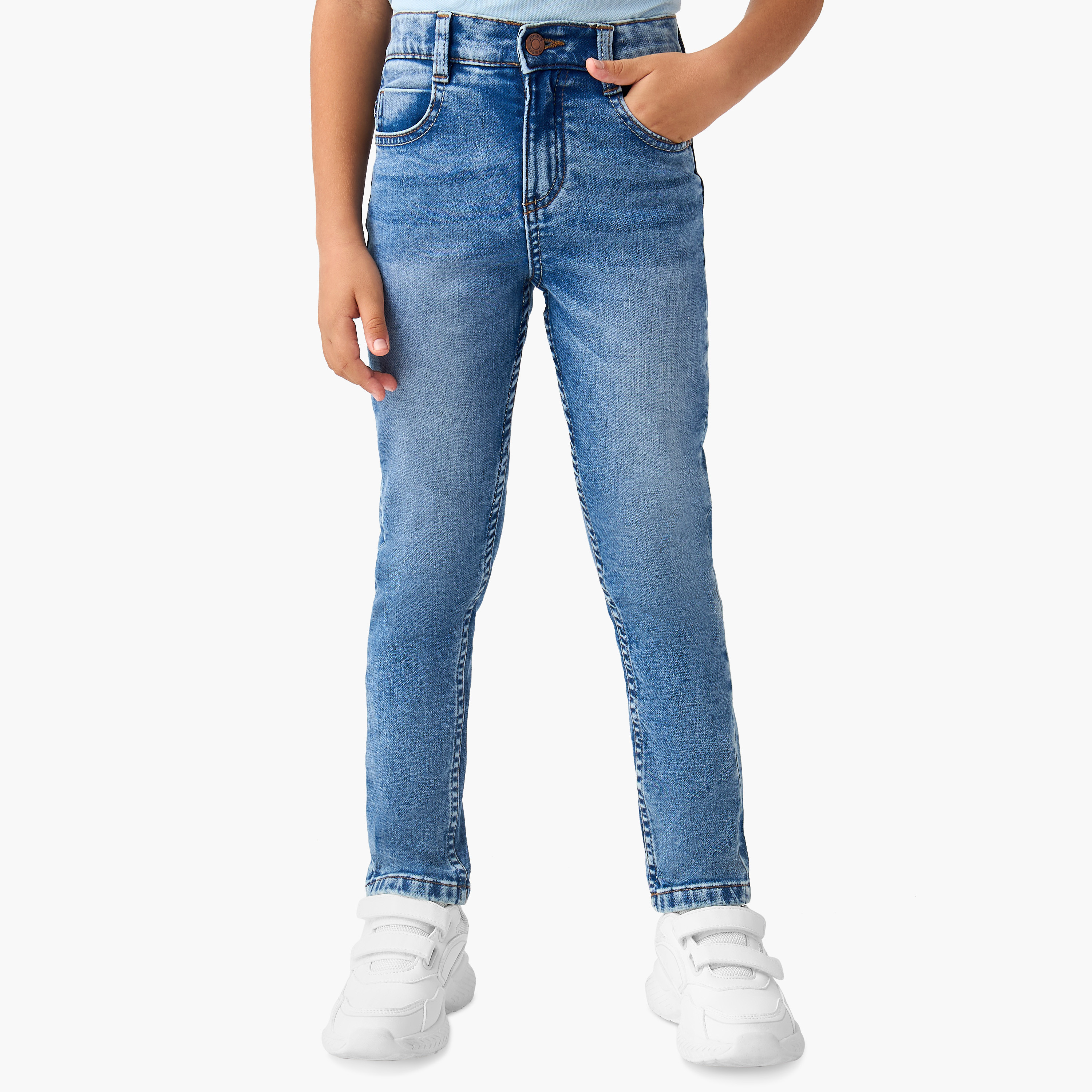 Juniors Solid Jeans with Pocket and Button Closure-boys-clothing-bottoms-trousers-image-1