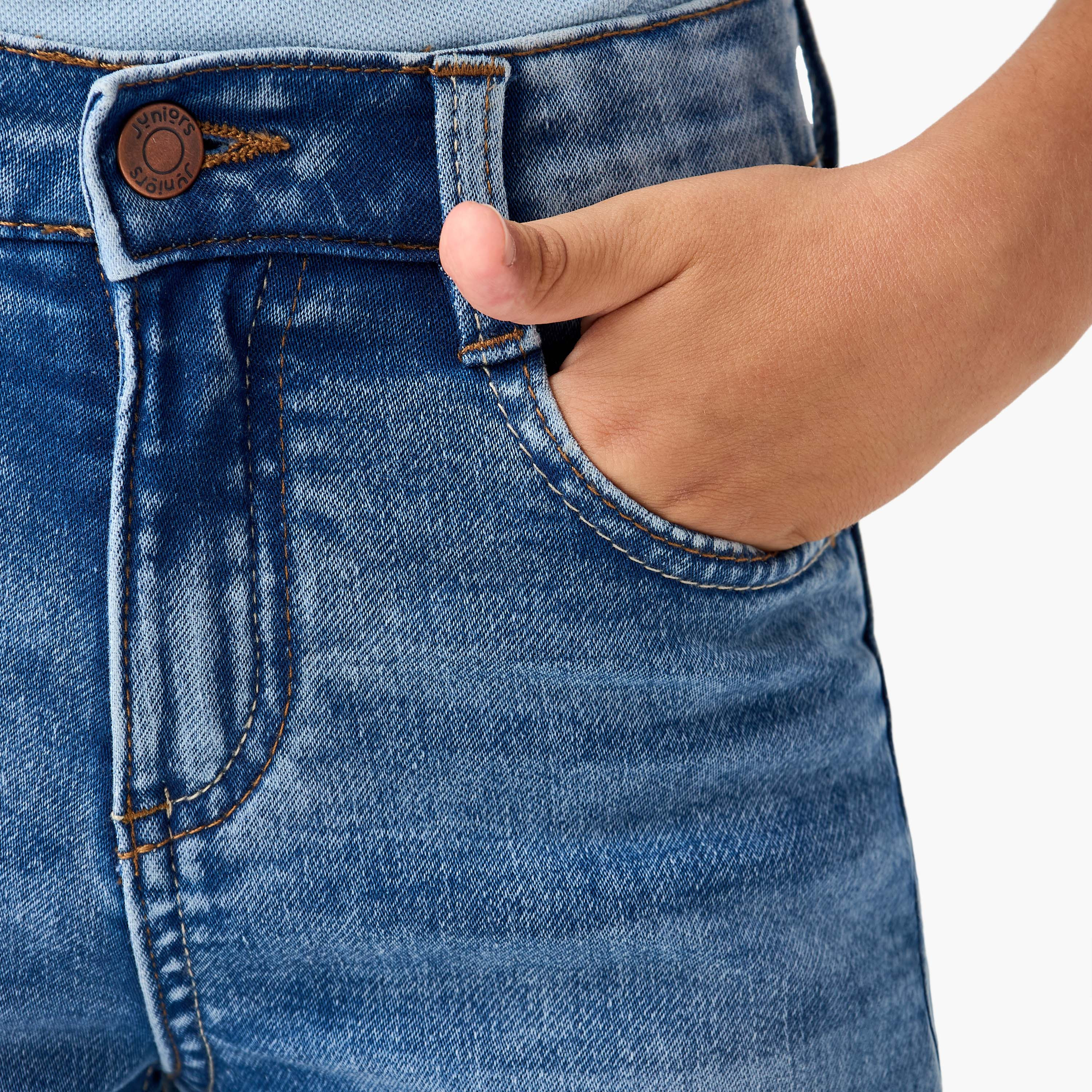 Juniors Solid Jeans with Pocket and Button Closure-boys-clothing-bottoms-trousers-image-4