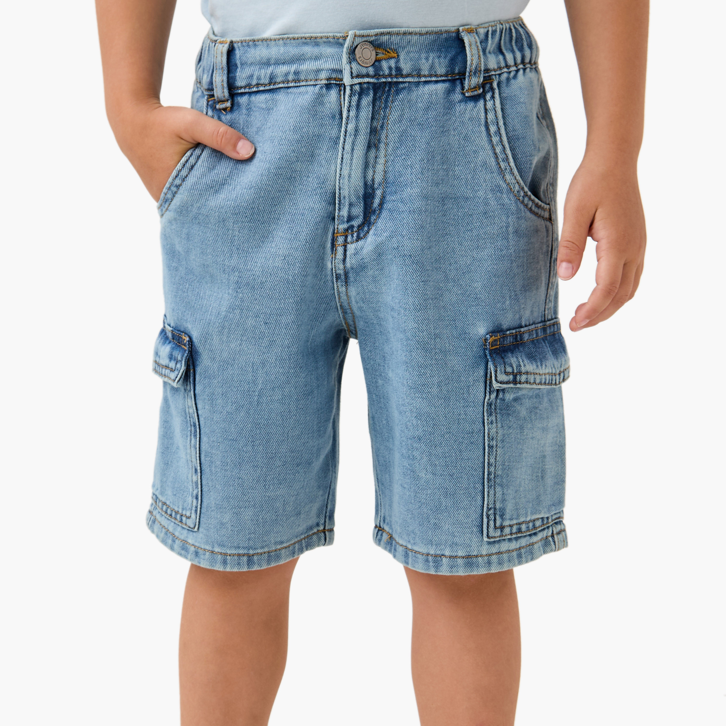Juniors Denim Shorts with Button Closure and Pockets-boys-clothing-bottoms-shorts-image-1