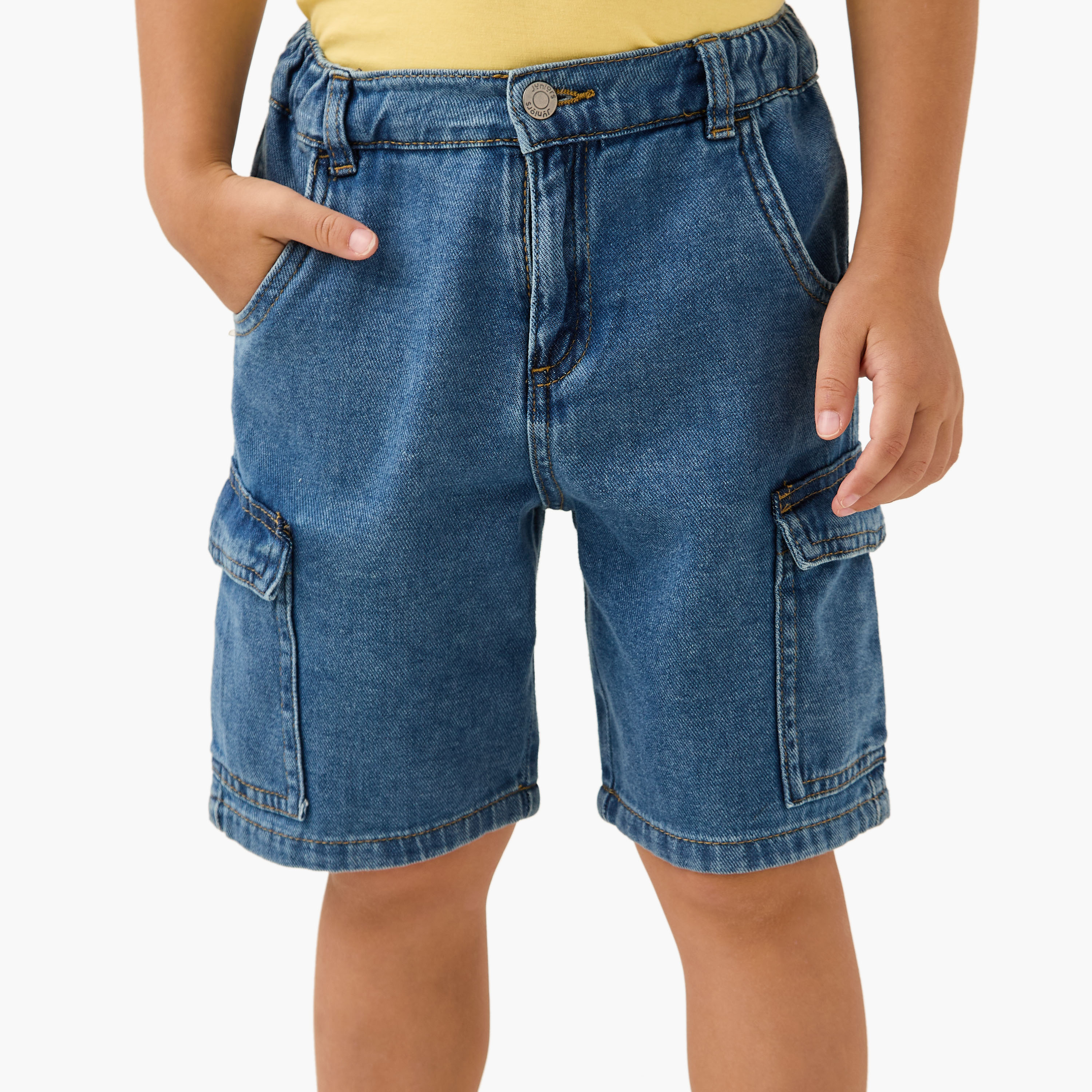 Juniors Denim Shorts with Button Closure and Pockets-boys-clothing-bottoms-shorts-image-1