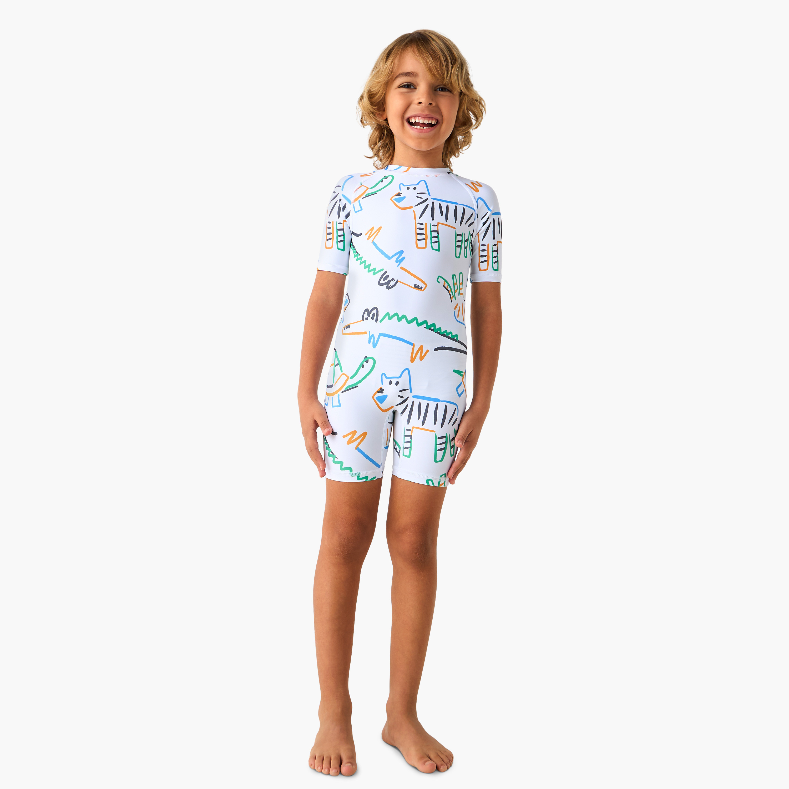 Juniors Printed Swimsuit with Short Sleeves and Zip Closure-sports-boys-clothing-swimwear-image-2