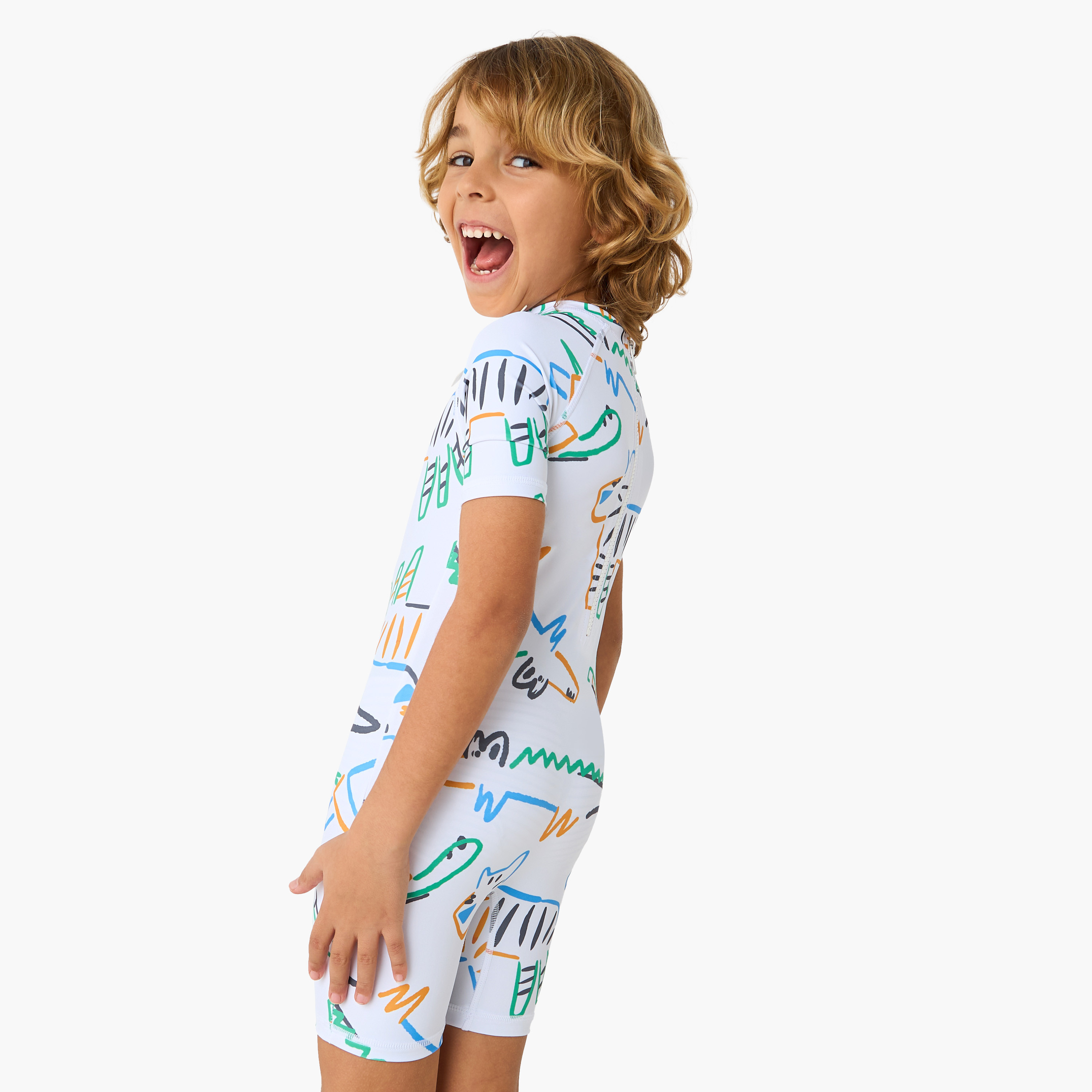 Juniors Printed Swimsuit with Short Sleeves and Zip Closure-sports-boys-clothing-swimwear-image-3