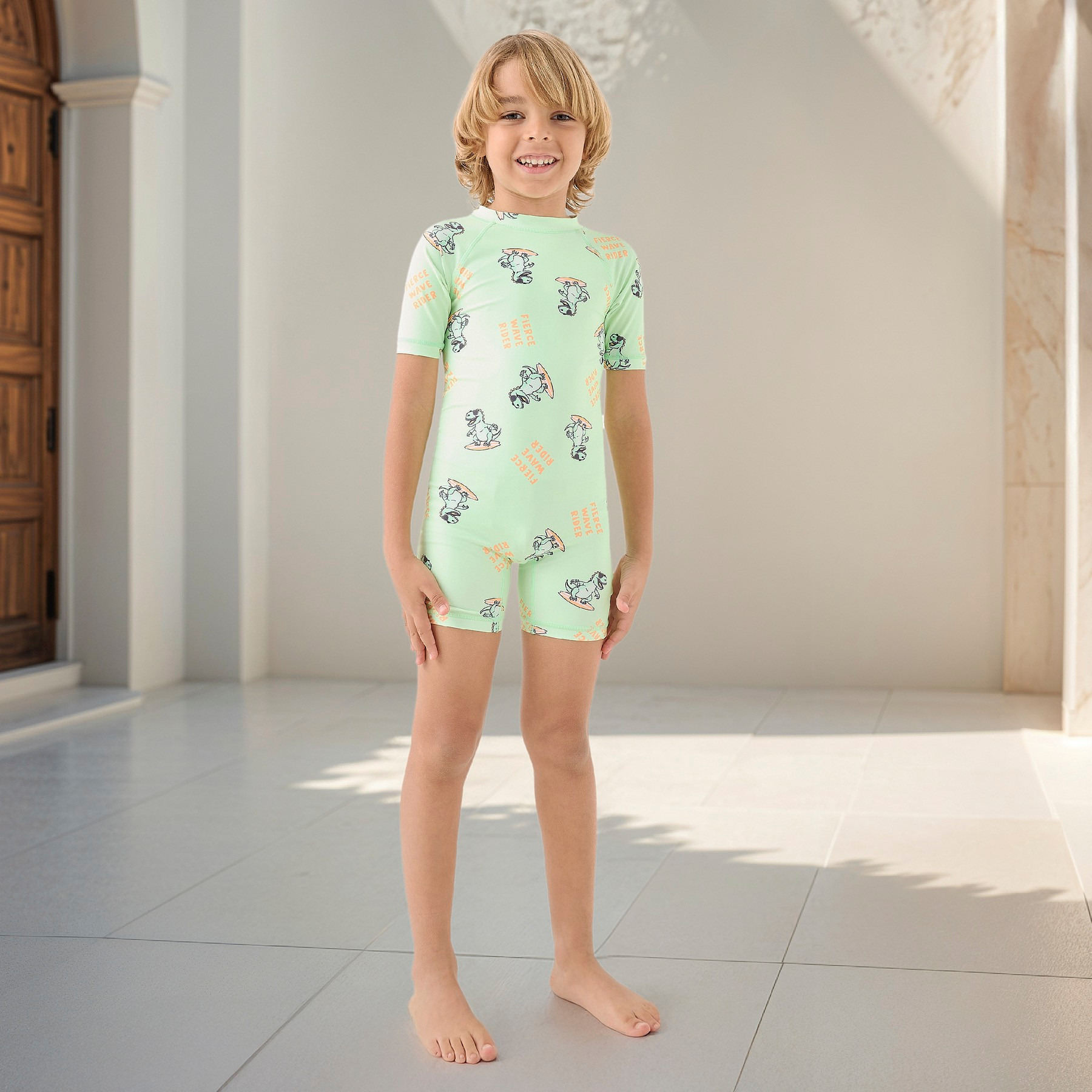 Juniors All-Over Dinosaur Print Swimsuit with Raglan Sleeves-sports-gear-swimming-boy-image-3