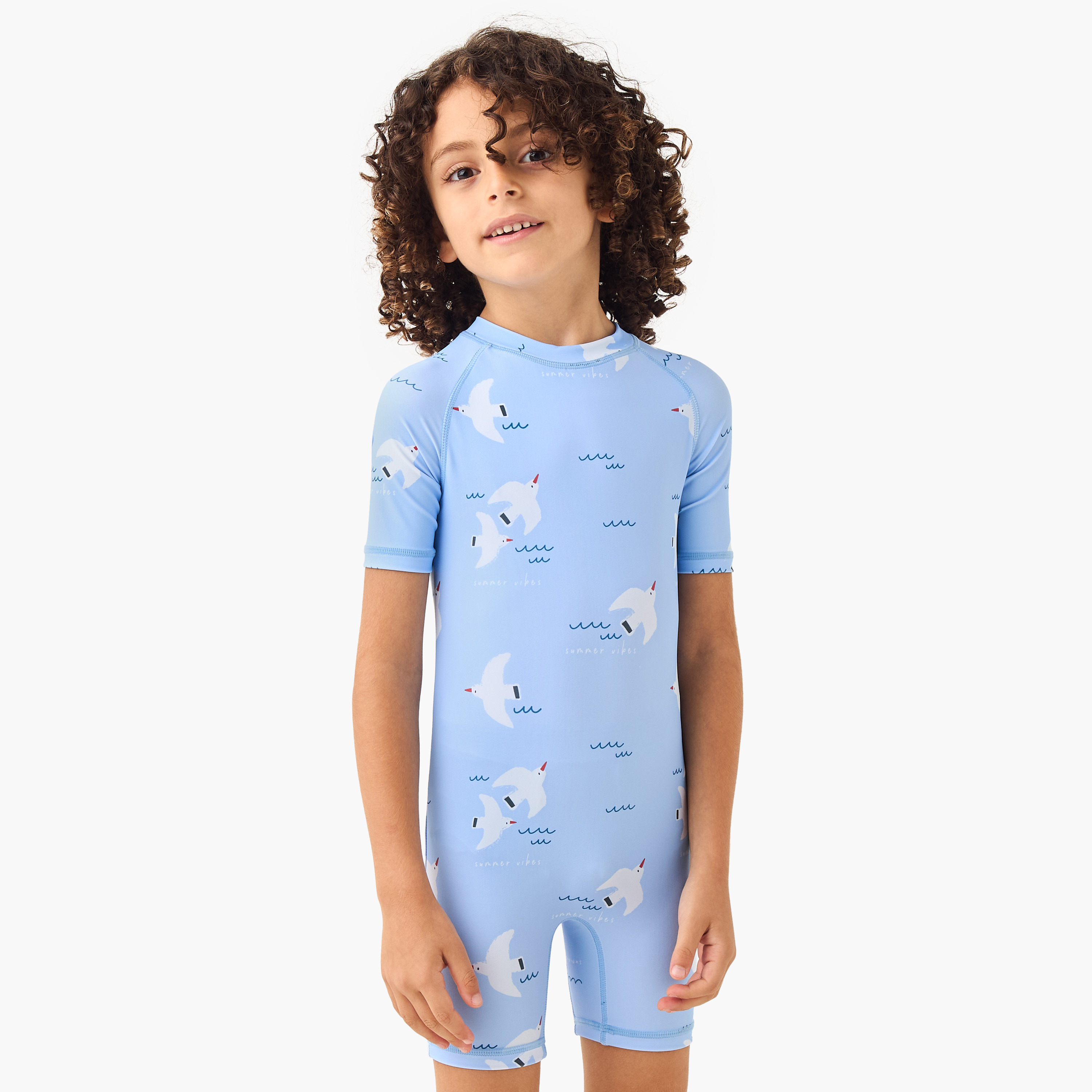 Juniors All-Over Seagull Print Swimsuit with Raglan Sleeves and Zip Closure-sports-boys-clothing-swimwear-image-1