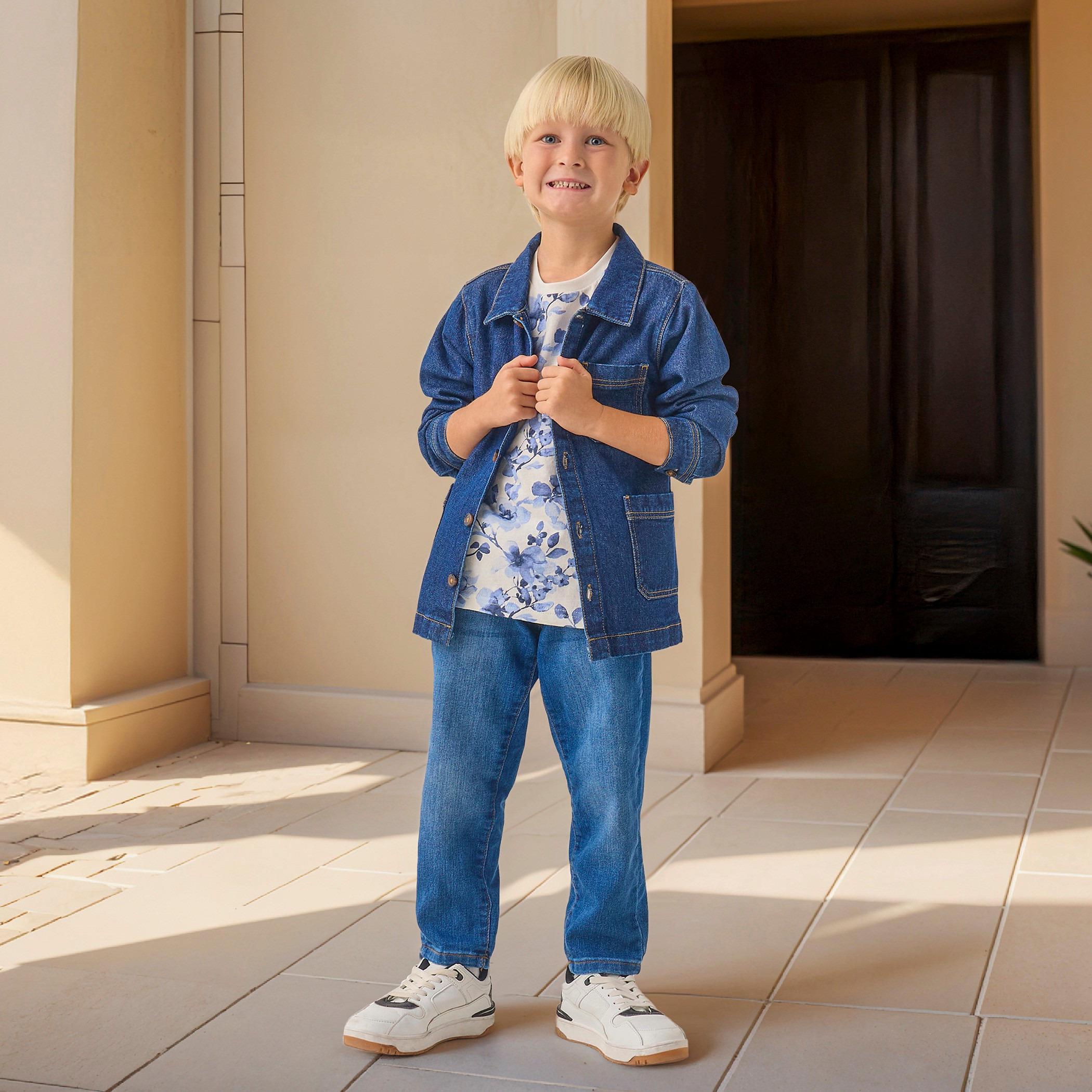 Juniors Floral Print Crew Neck T-shirt with Short Sleeves-boys-clothing-tshirtsandpolos-image-2