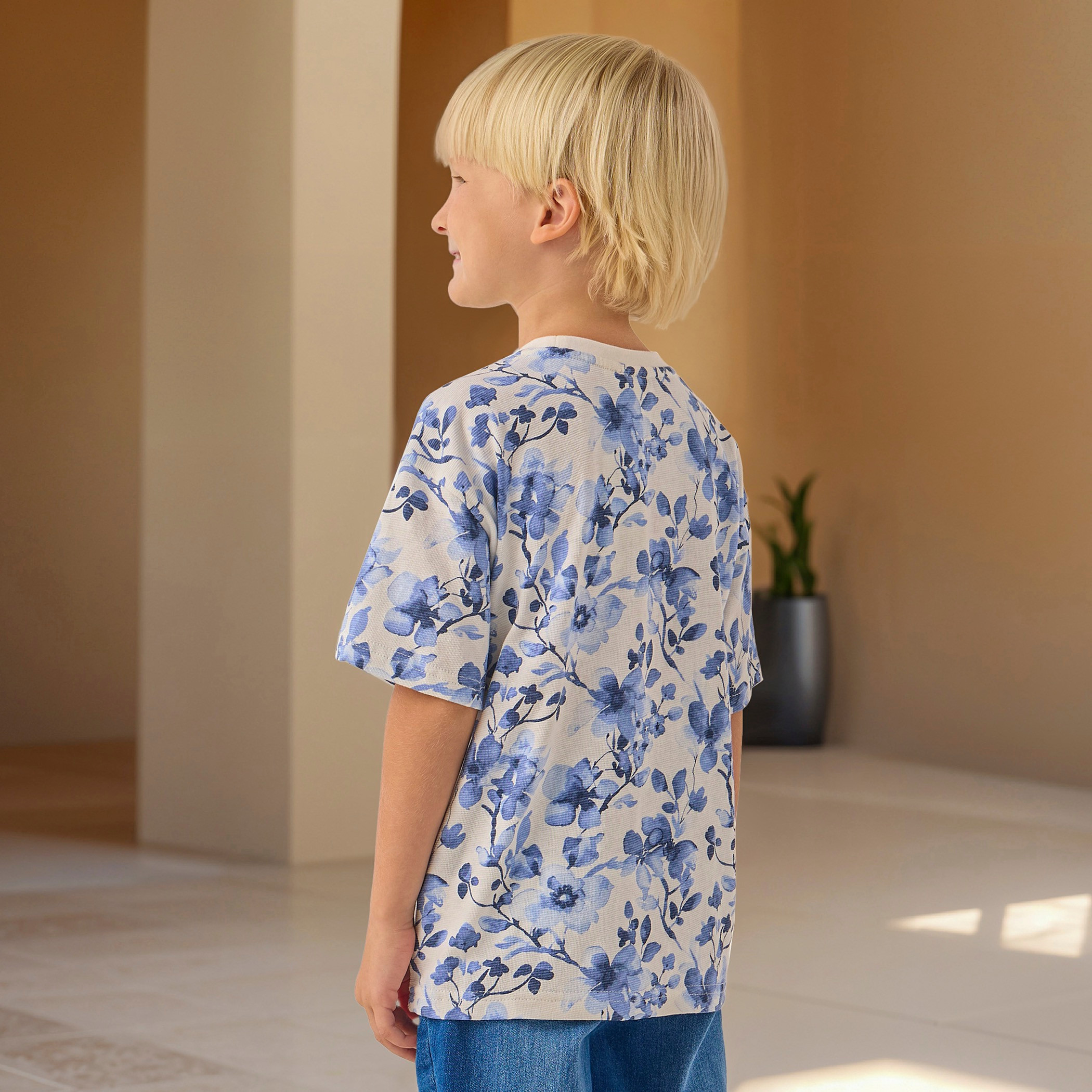 Juniors Floral Print Crew Neck T-shirt with Short Sleeves-boys-clothing-tshirtsandpolos-image-3