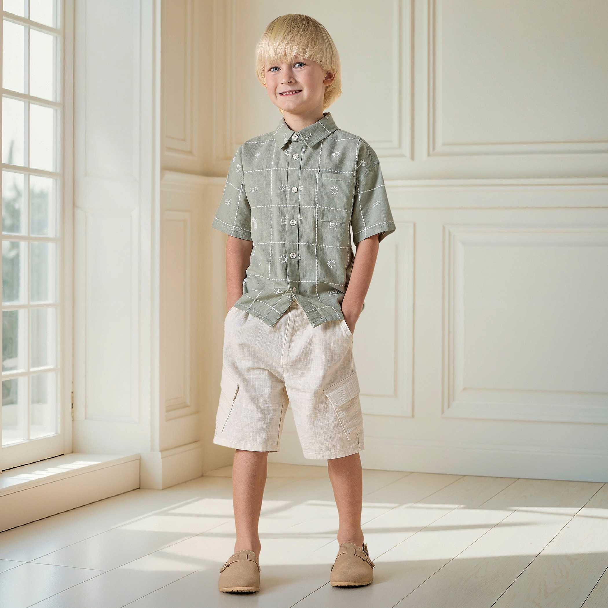 Juniors Embroidered Short Sleeve Shirt with Chest Pocket-boys-clothing-shirts-image-2