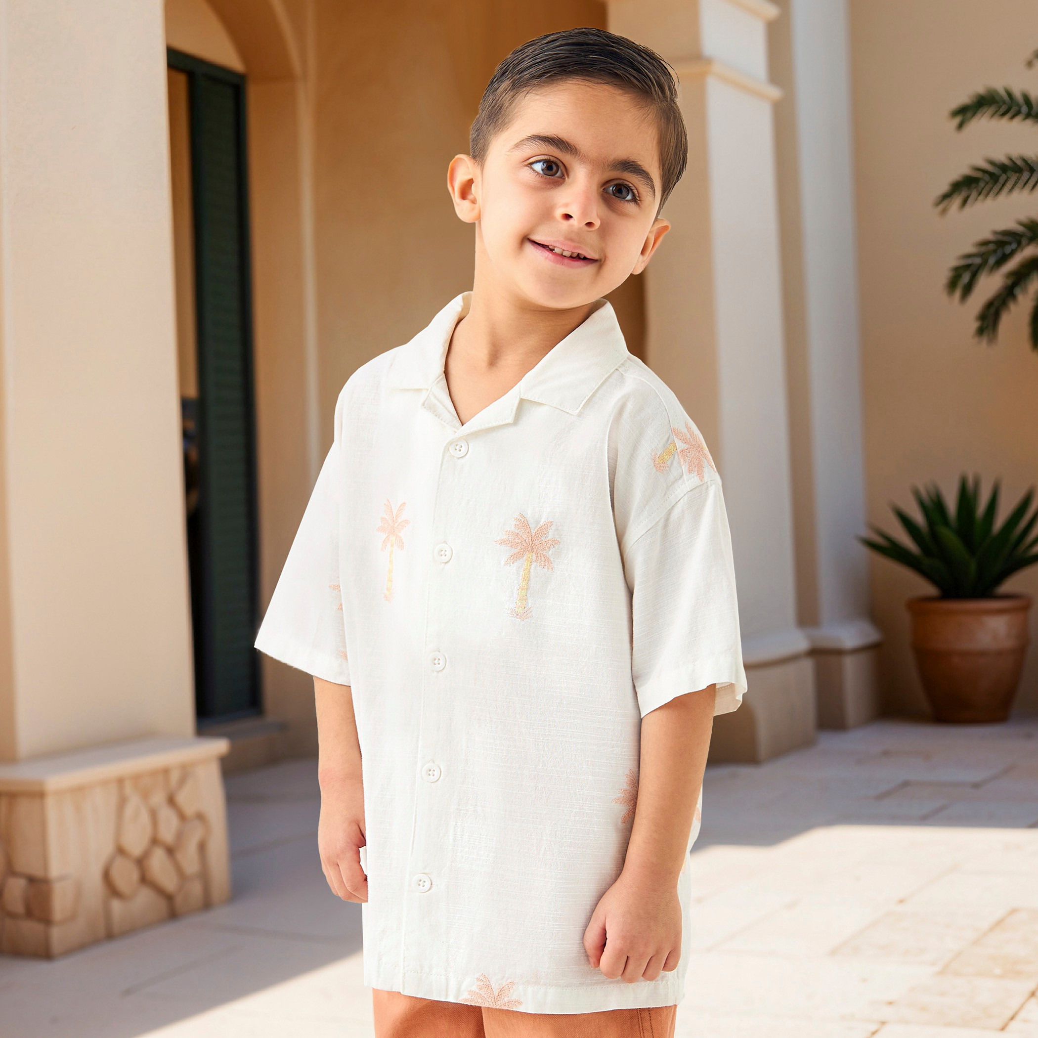 Juniors Palm Tree Embroidered Short Sleeves Shirt-boys-clothing-shirts-image-1