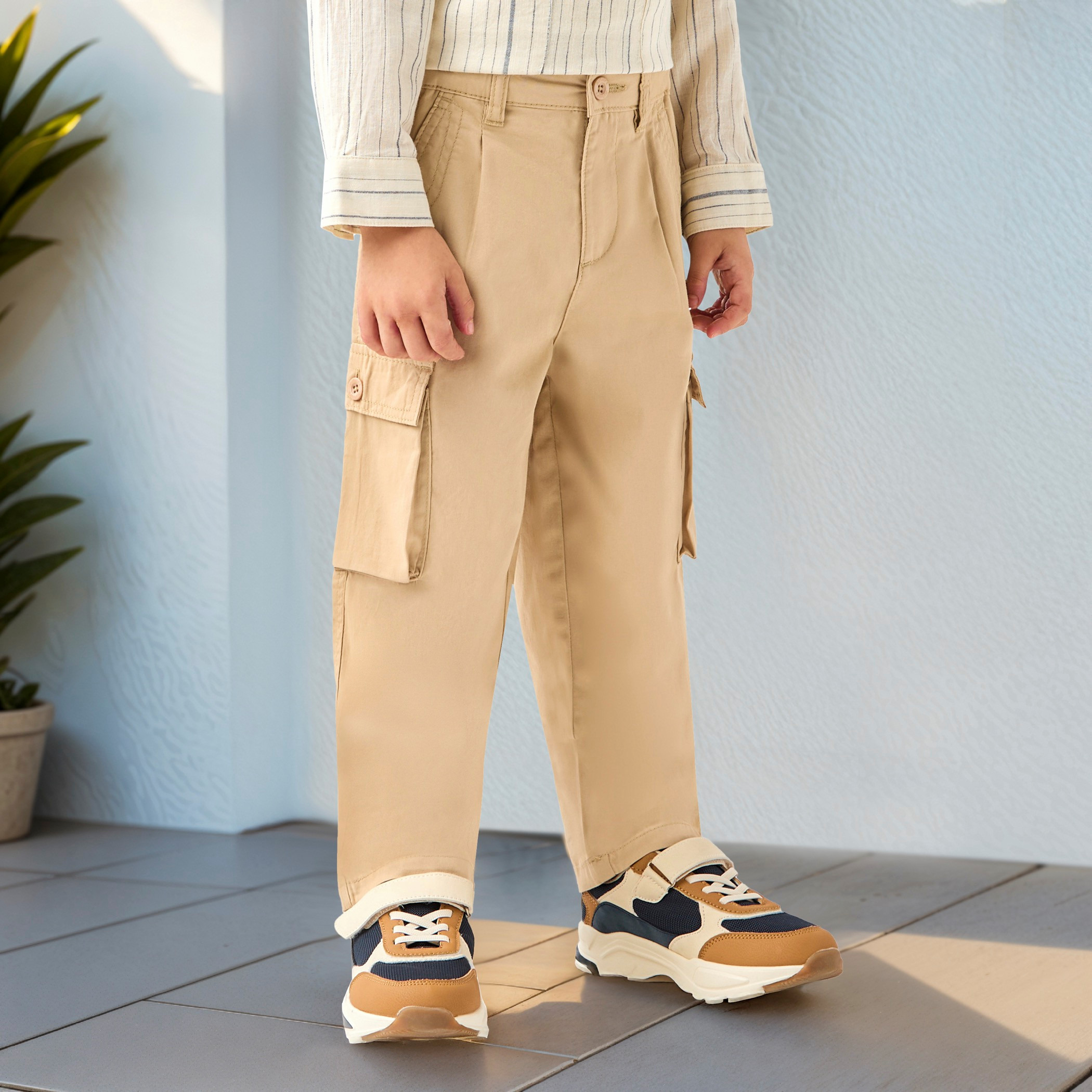 Juniors Solid Cargo Pants with Button Closure-boys-clothing-bottoms-trousers-image-1