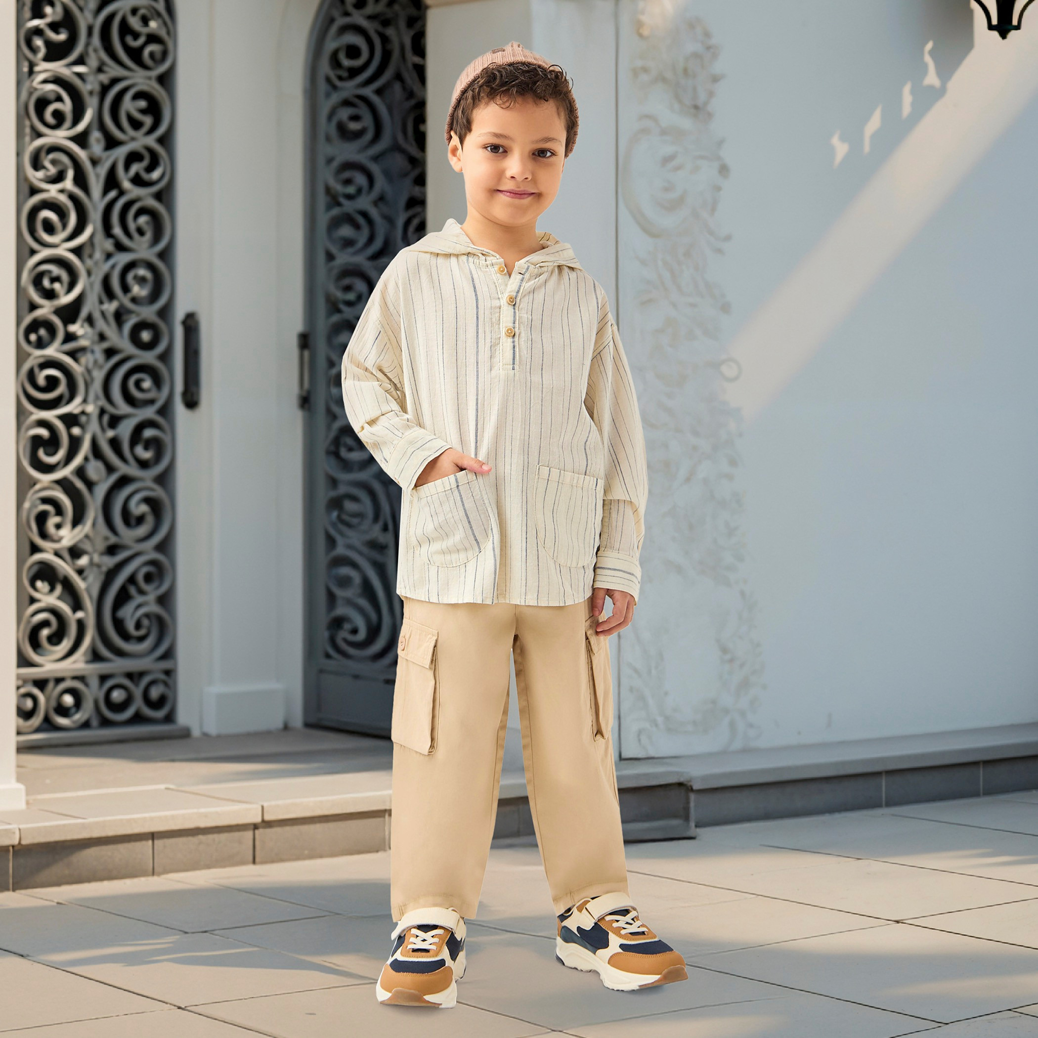 Juniors Solid Cargo Pants with Button Closure-boys-clothing-bottoms-trousers-image-2