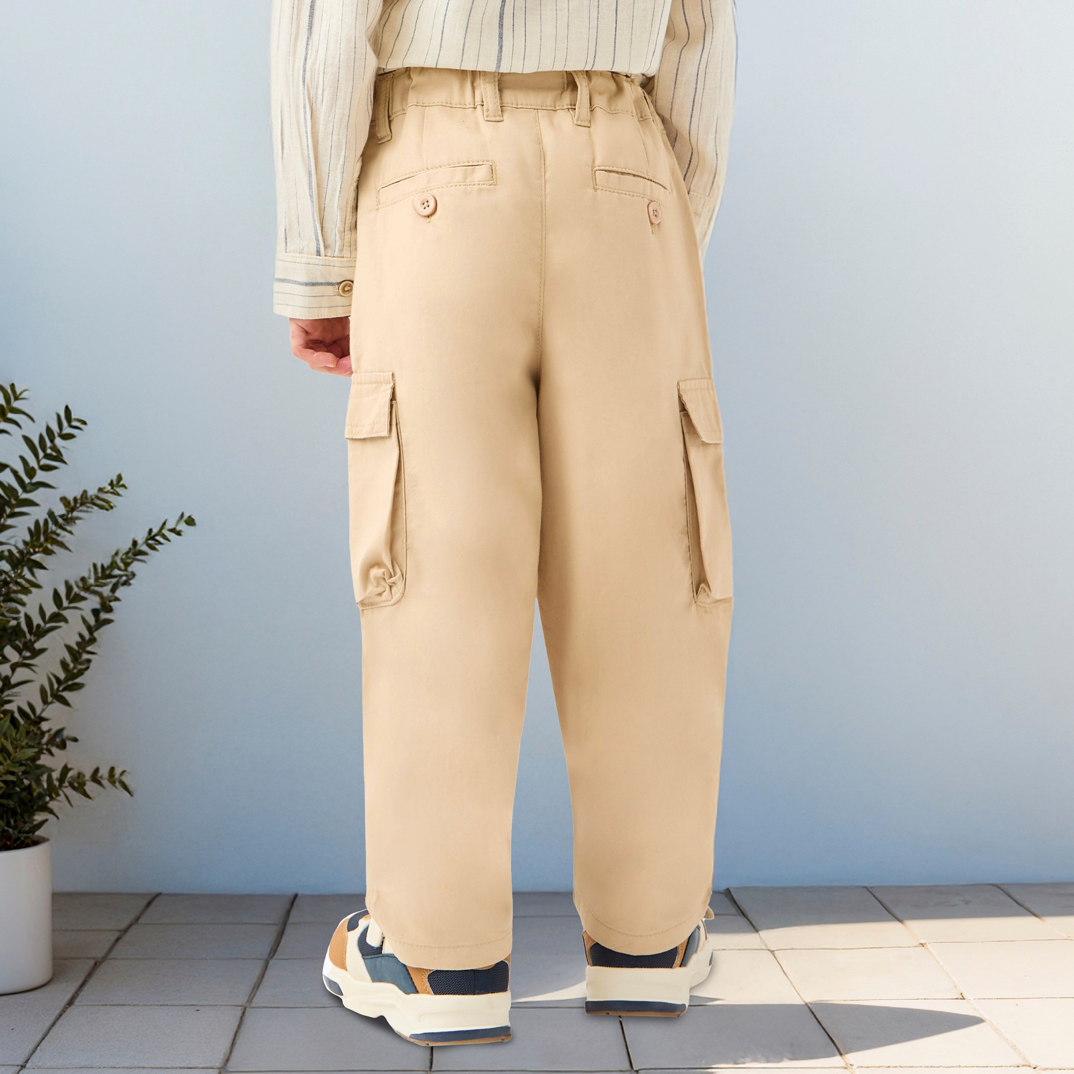 Juniors Solid Cargo Pants with Button Closure-boys-clothing-bottoms-trousers-image-3