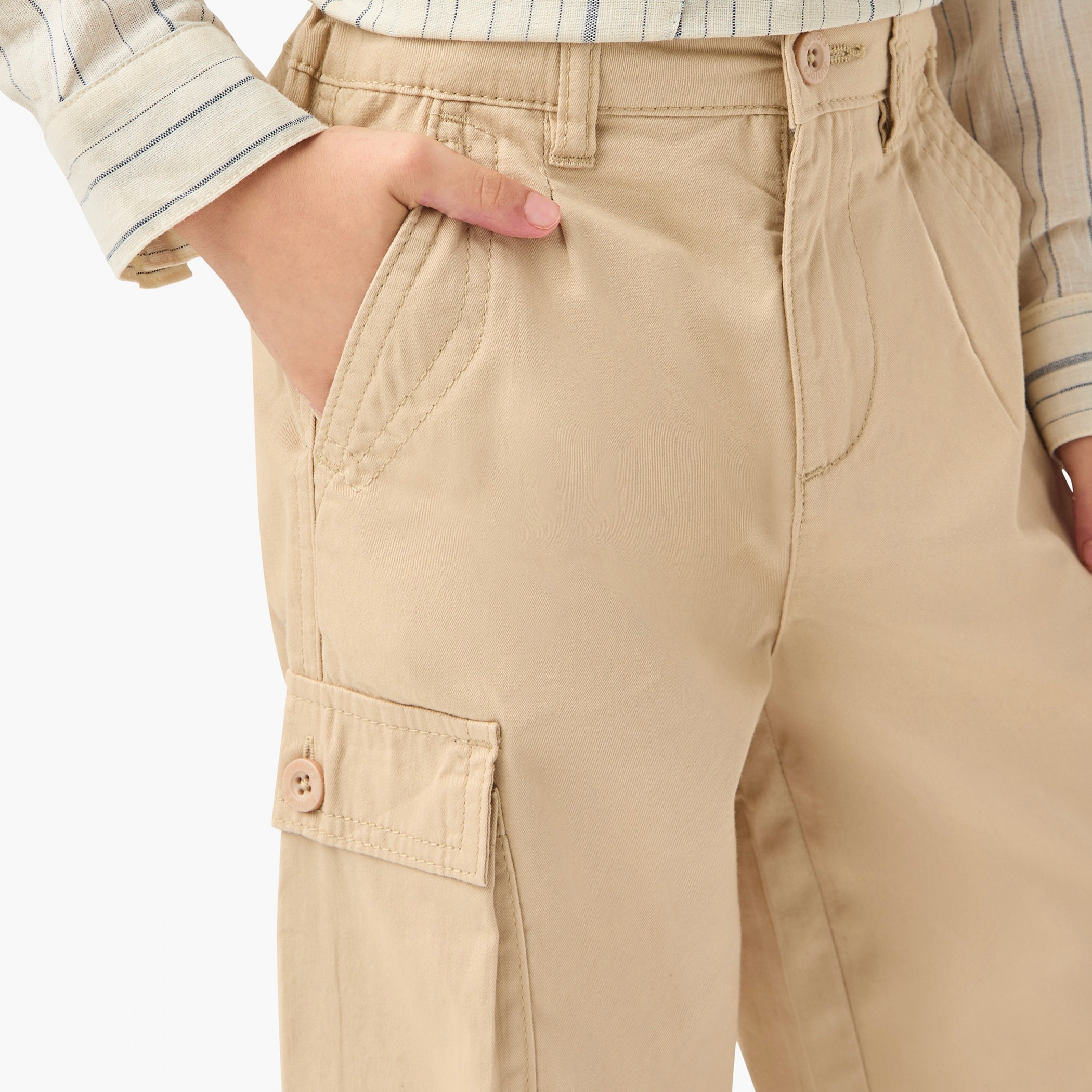Juniors Solid Cargo Pants with Button Closure-boys-clothing-bottoms-trousers-image-4
