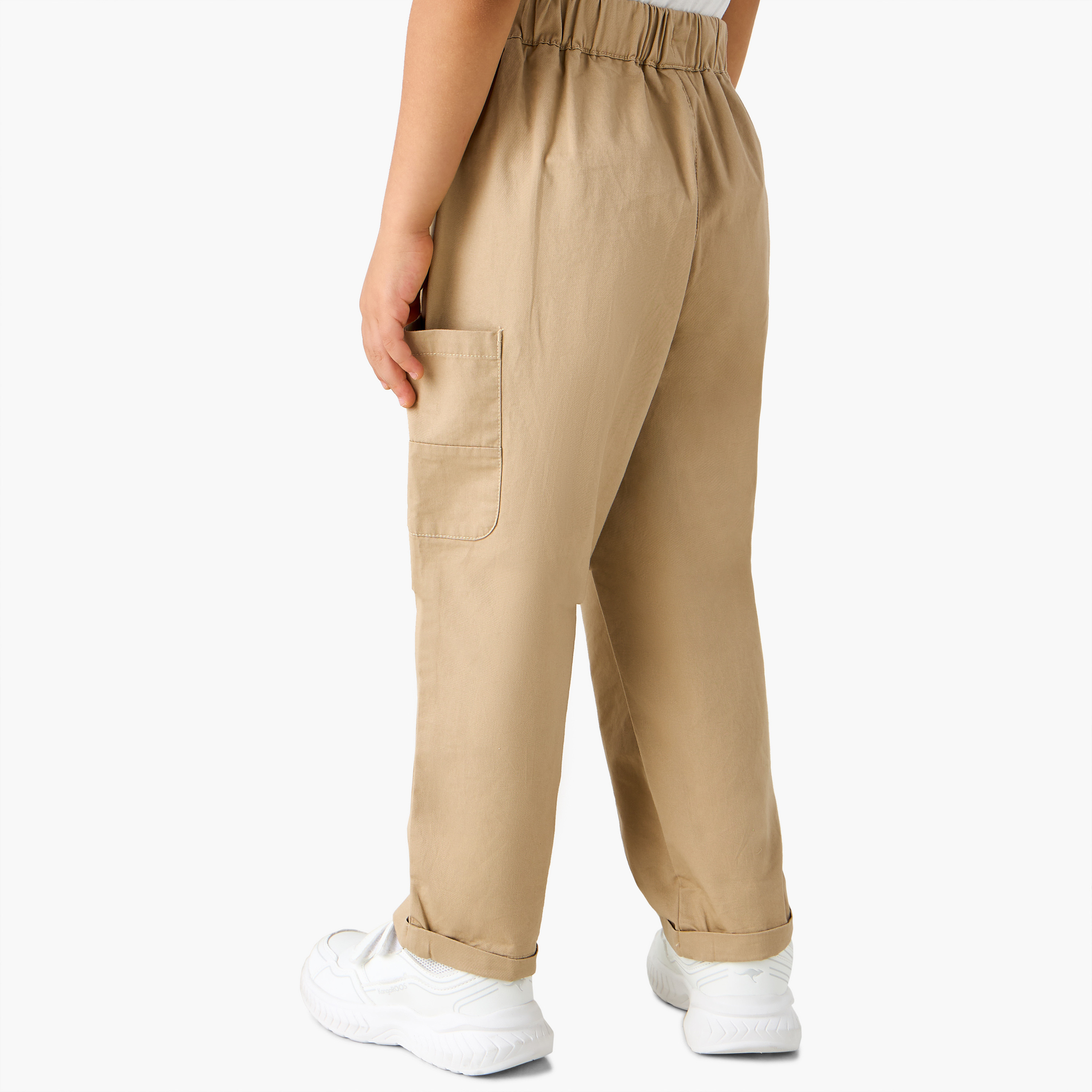 Juniors Solid Cargo Pants with Elasticated Drawstring-boys-clothing-bottoms-trousers-image-3