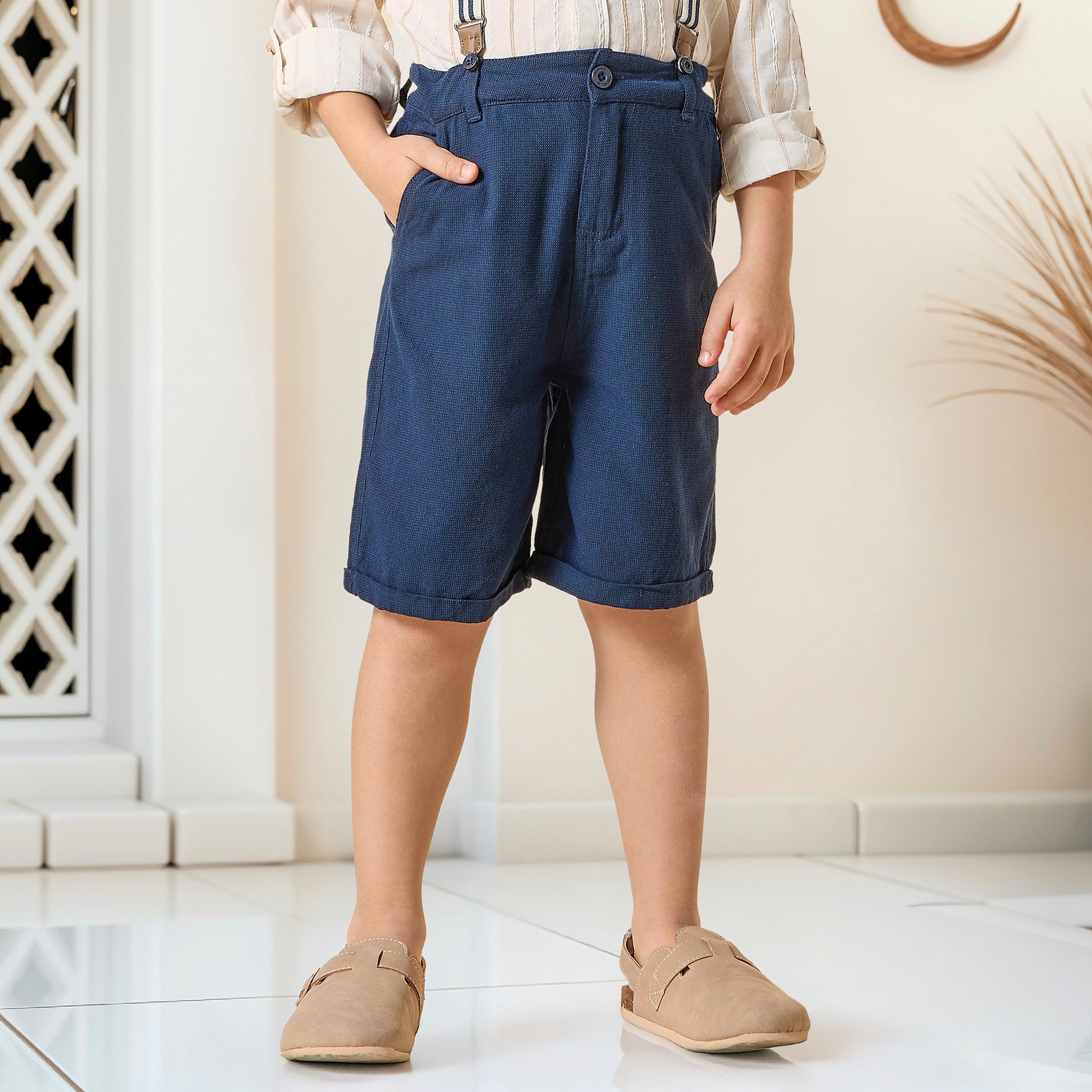 Juniors Solid Shorts with Button Closure and Pockets-boys-clothing-bottoms-shorts-image-1