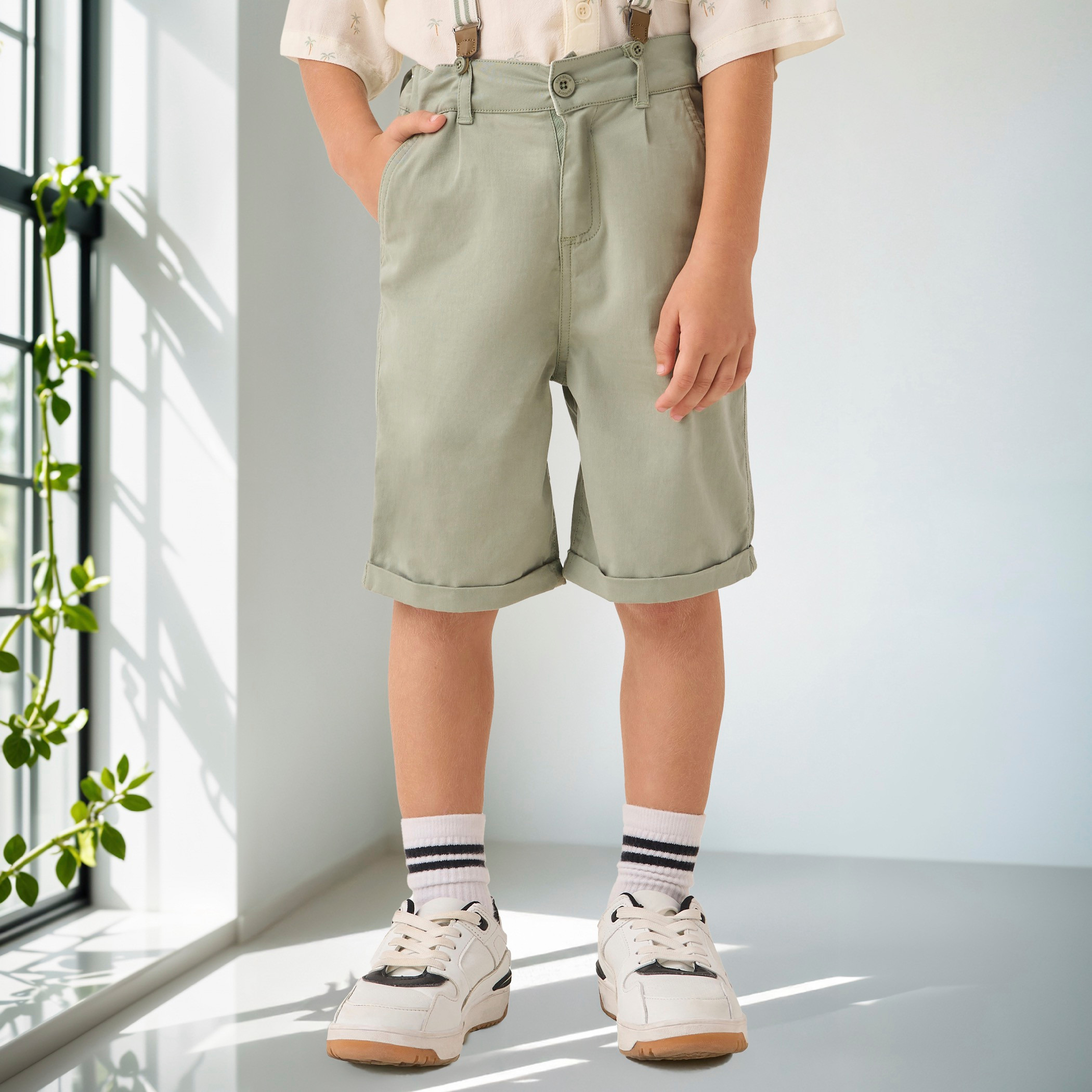 Juniors Solid Shorts with Pockets and Button Closure-boys-clothing-bottoms-shorts-image-4