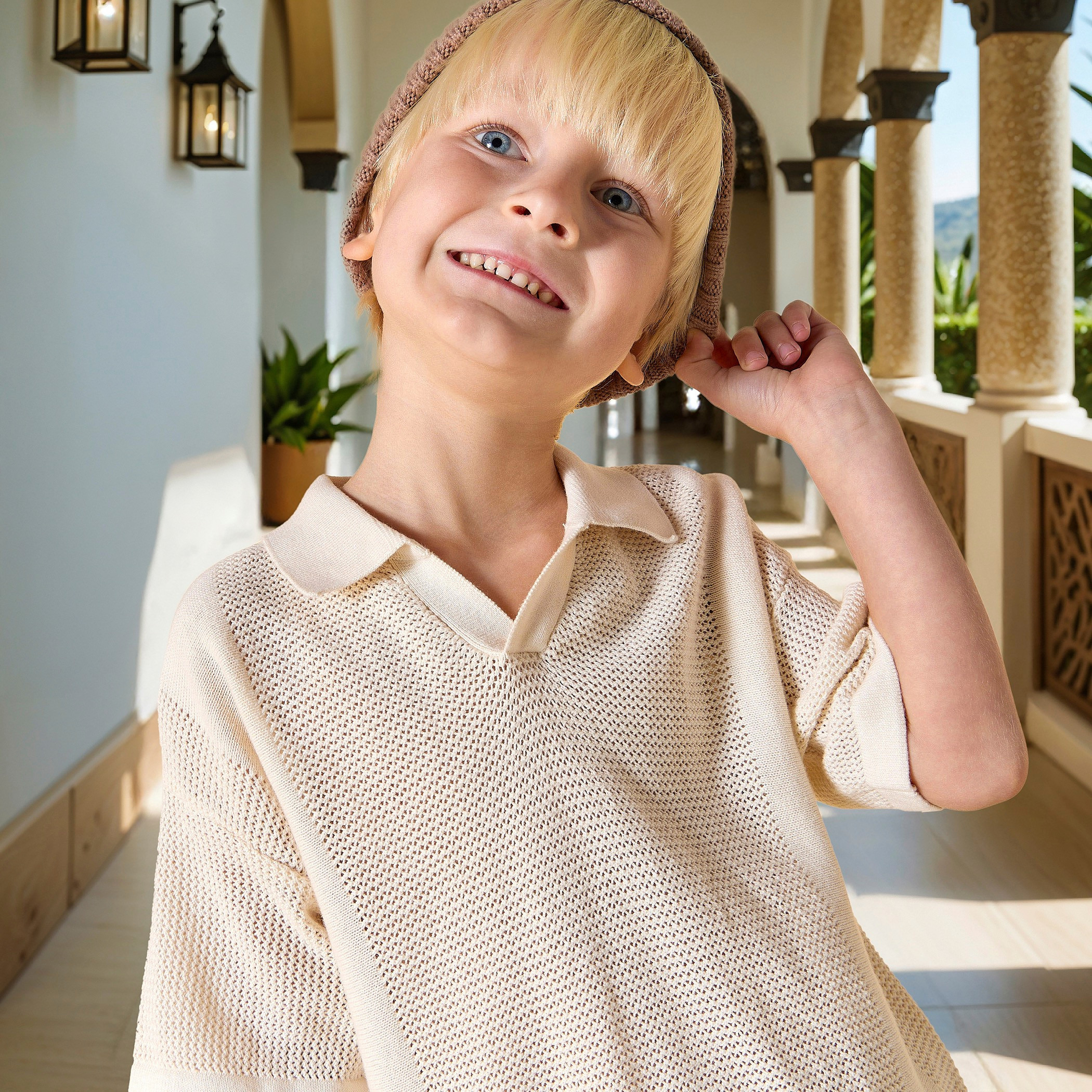 Juniors Textured T-shirt with Collar and Short Sleeves-baby-boys-clothing-tshirtsandpolos-image-4
