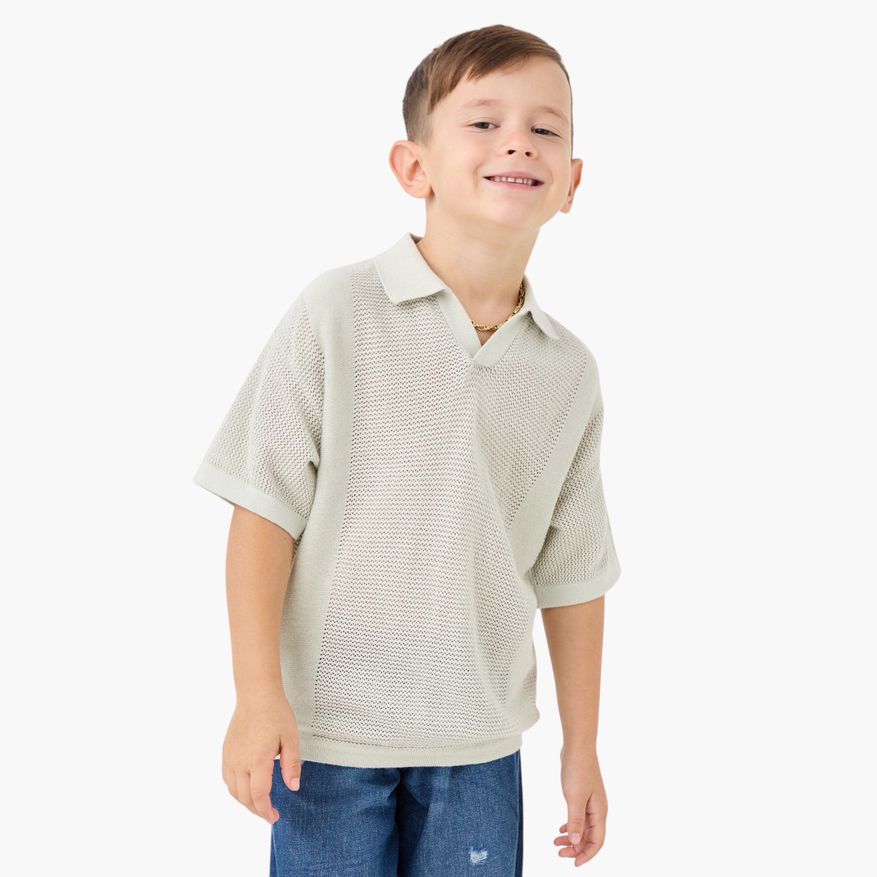 Juniors Collared Pullover with Textured Design-boys-clothing-winterwear-sweatshirts-image-1
