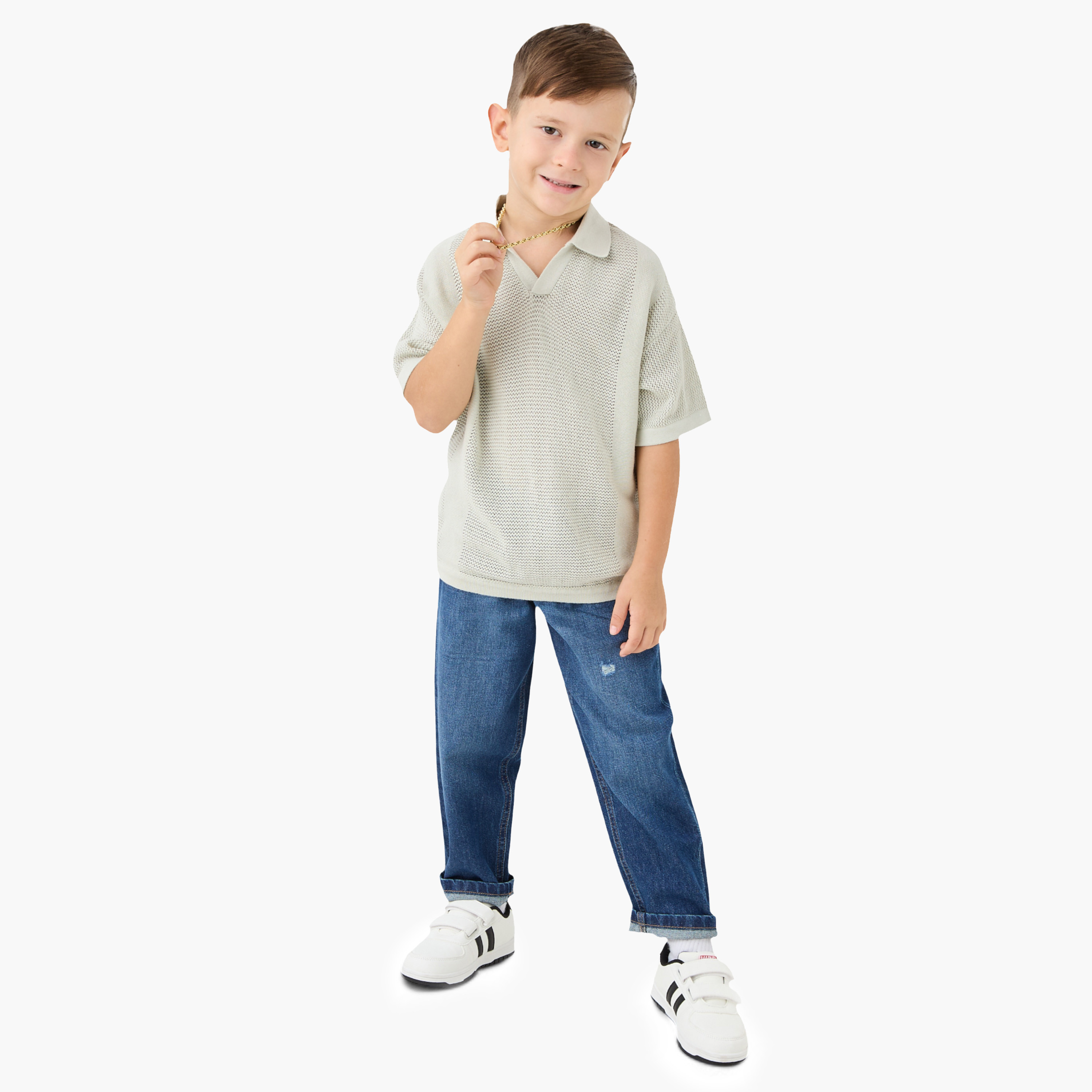 Juniors Collared Pullover with Textured Design-boys-clothing-winterwear-sweatshirts-image-2