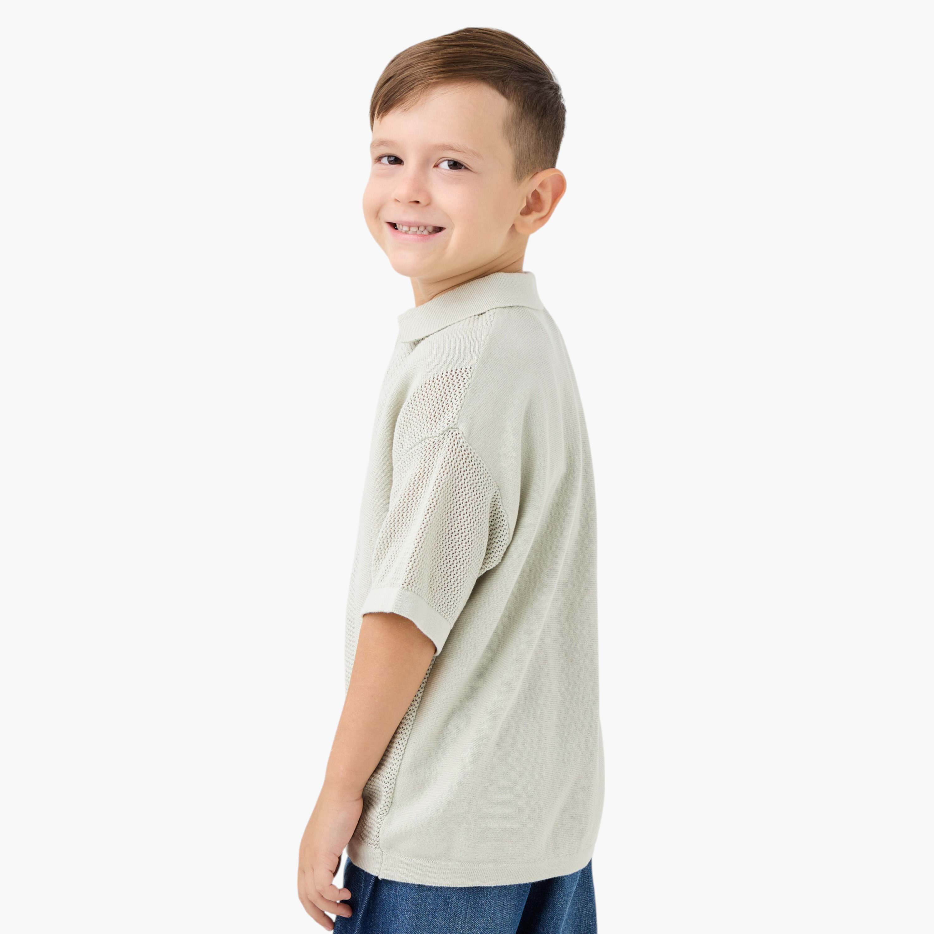 Juniors Collared Pullover with Textured Design-boys-clothing-winterwear-sweatshirts-image-3
