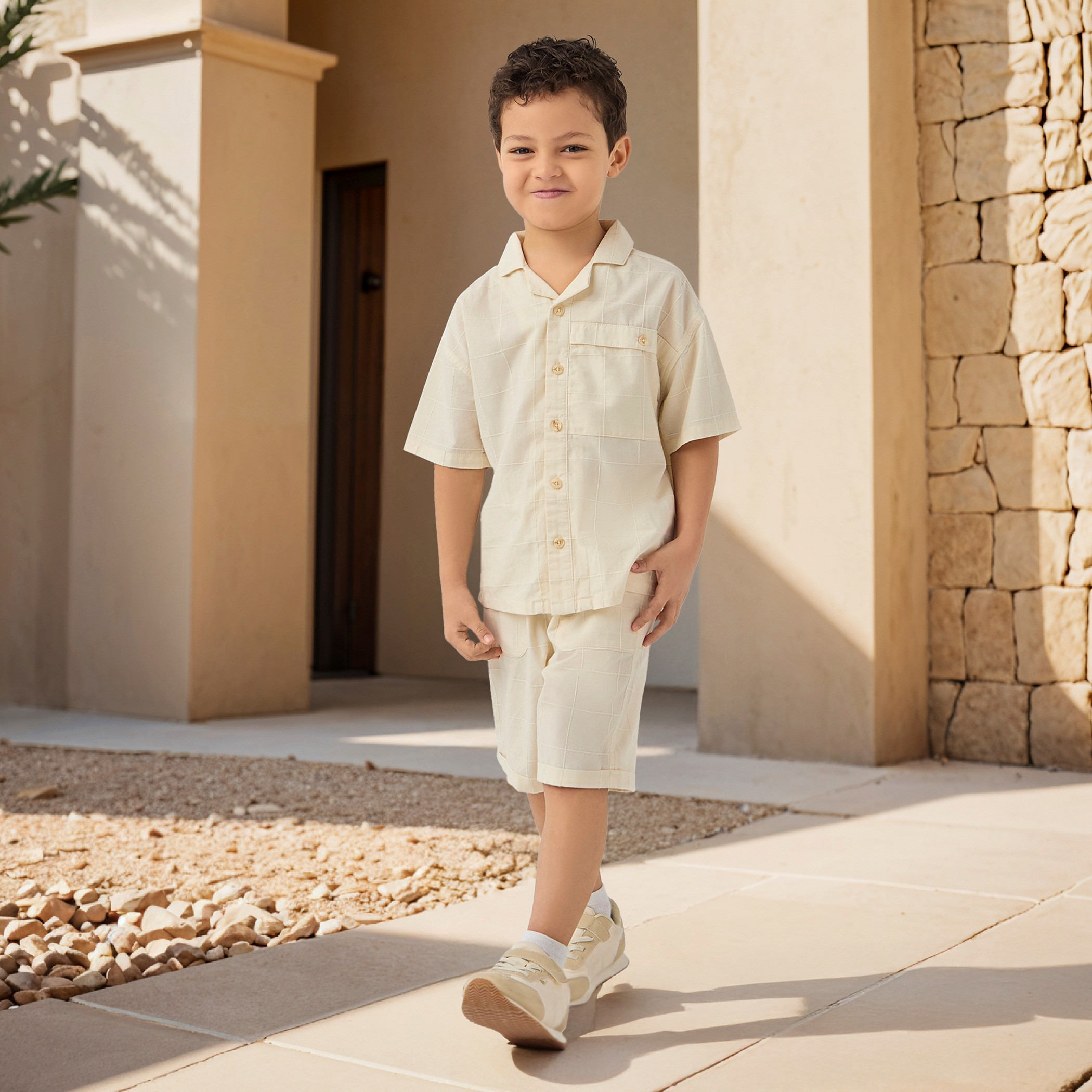 Juniors Checked Short Sleeves Shirt and Shorts Set-baby-boys-clothing-setsandcoords-image-1