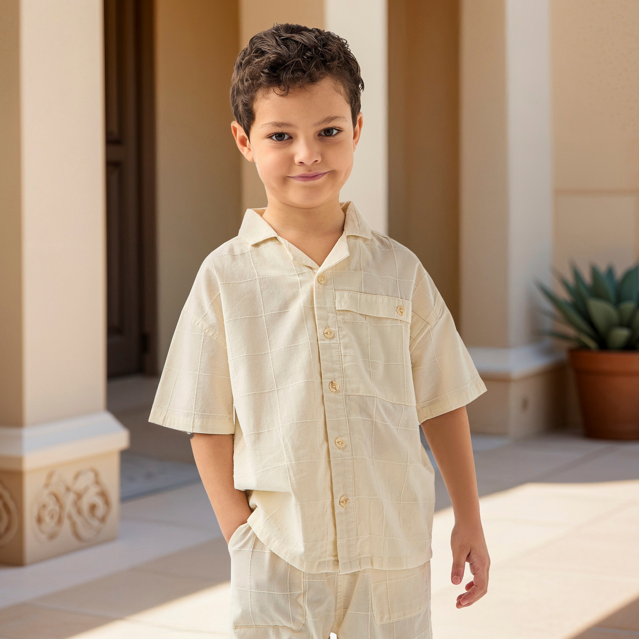 Juniors Checked Short Sleeves Shirt and Shorts Set-baby-boys-clothing-setsandcoords-image-3