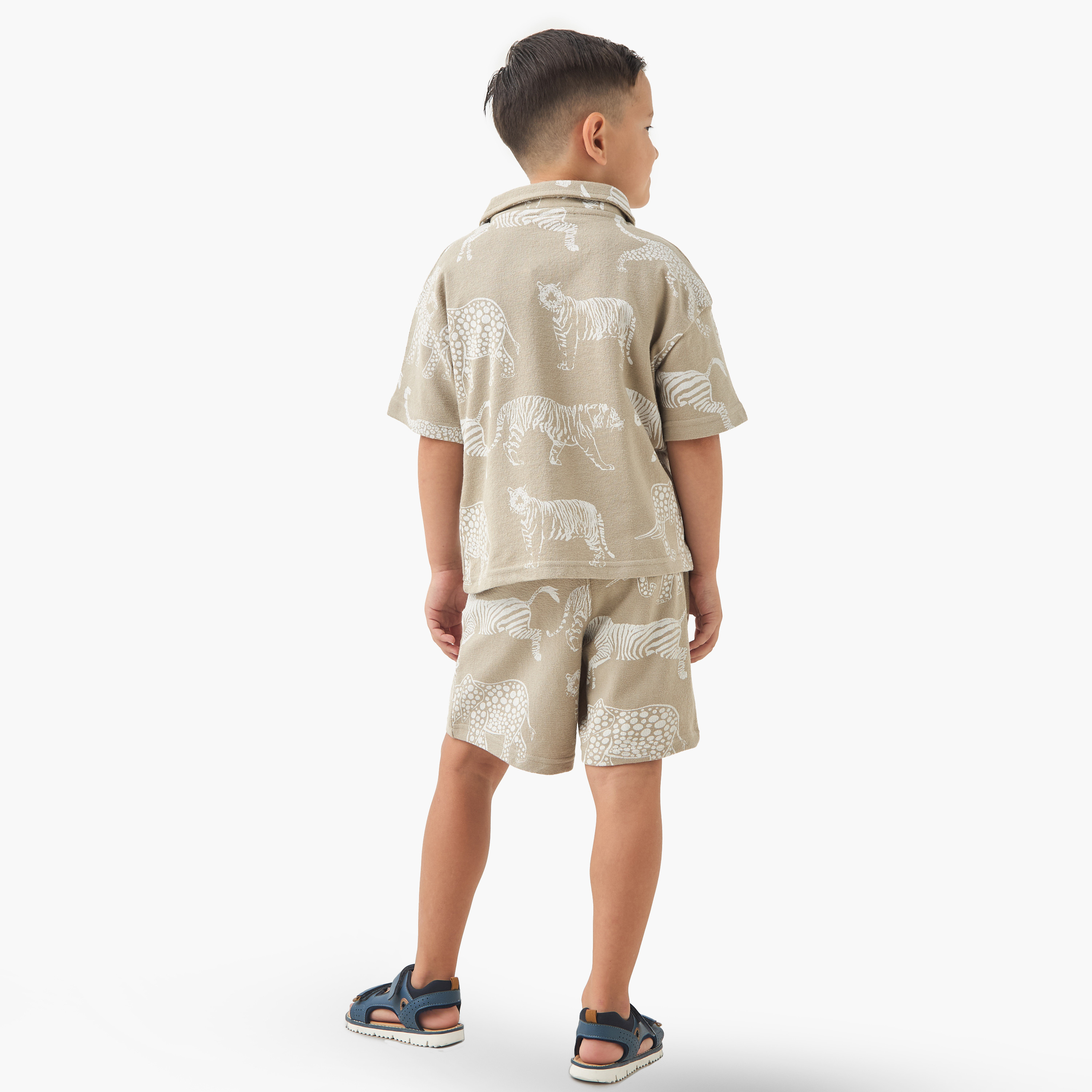Juniors Boys Shirt and Shorts Set with Tiger Print - Cotton - Short Sleeves - Camp Collar-boys-clothing-setsandcoords-image-3