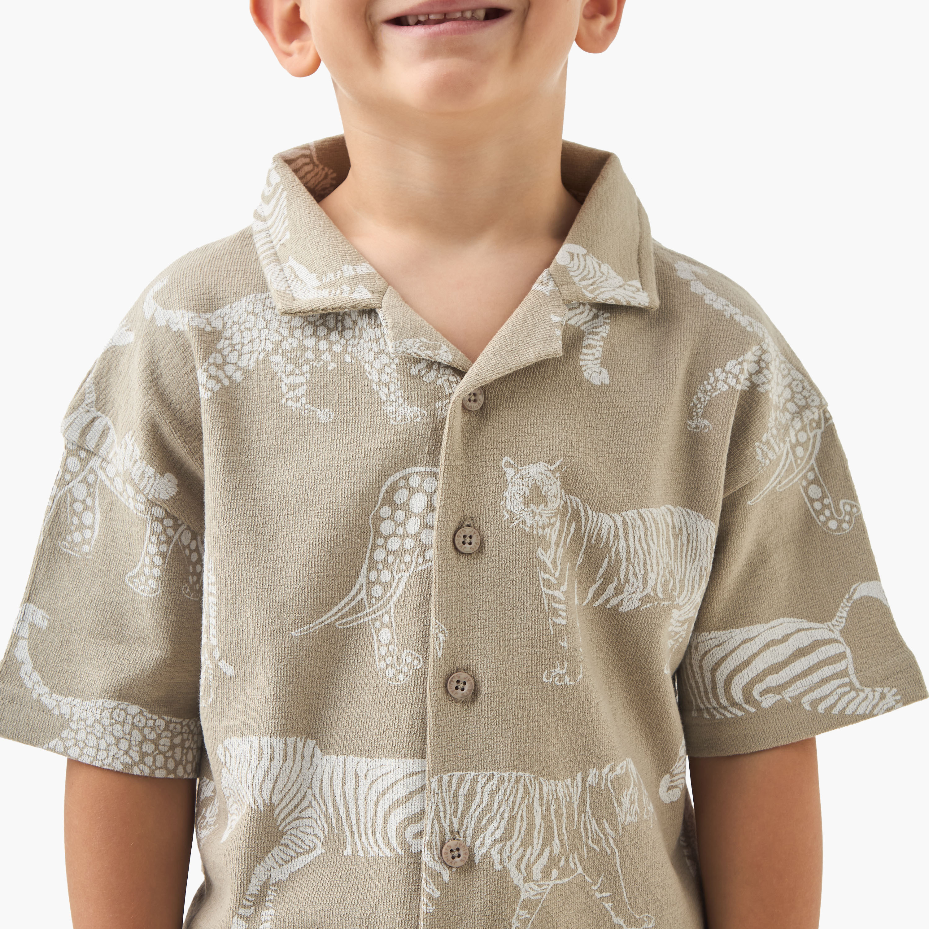 Juniors Boys Shirt and Shorts Set with Tiger Print - Cotton - Short Sleeves - Camp Collar-boys-clothing-setsandcoords-image-4