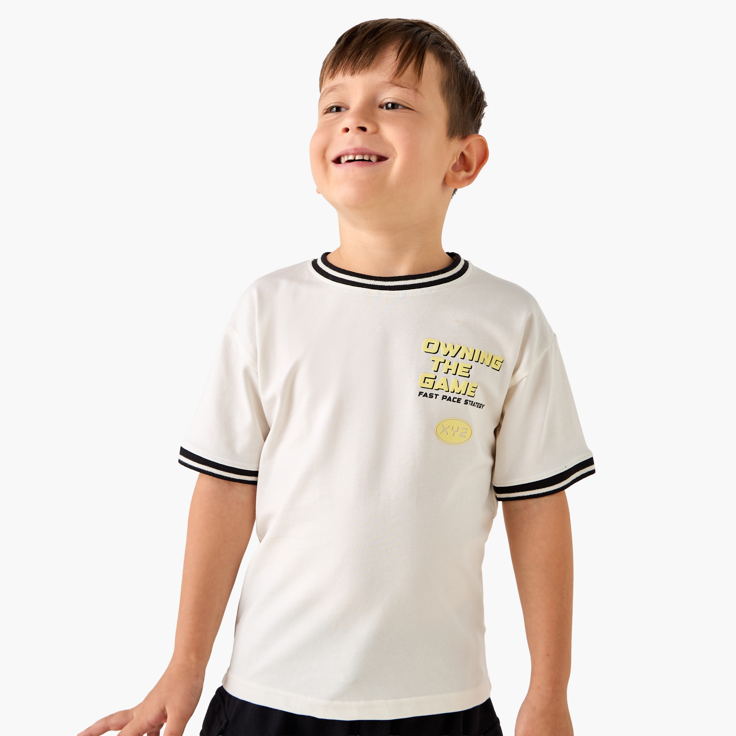 XYZ Printed Crew Neck T-shirt with Short Sleeves-boys-clothing-sportswear-tops-image-1