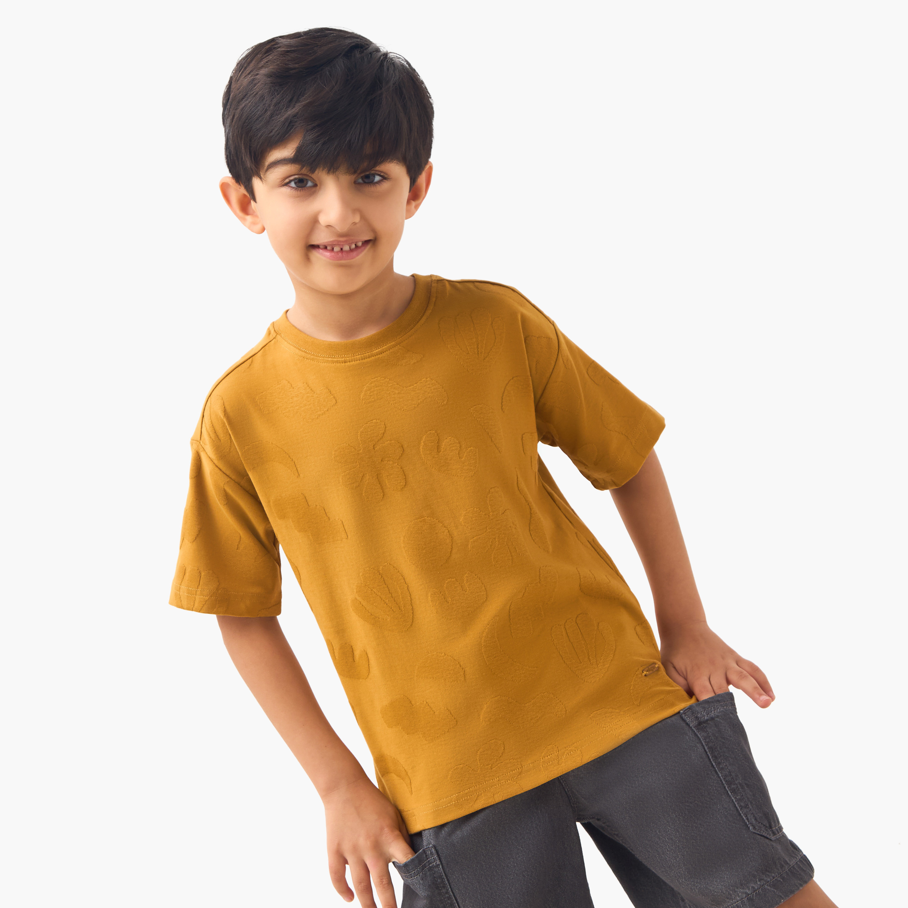 Eligo Textured Crew Neck T-shirt with Short Sleeves-boys-clothing-tshirtsandpolos-image-1