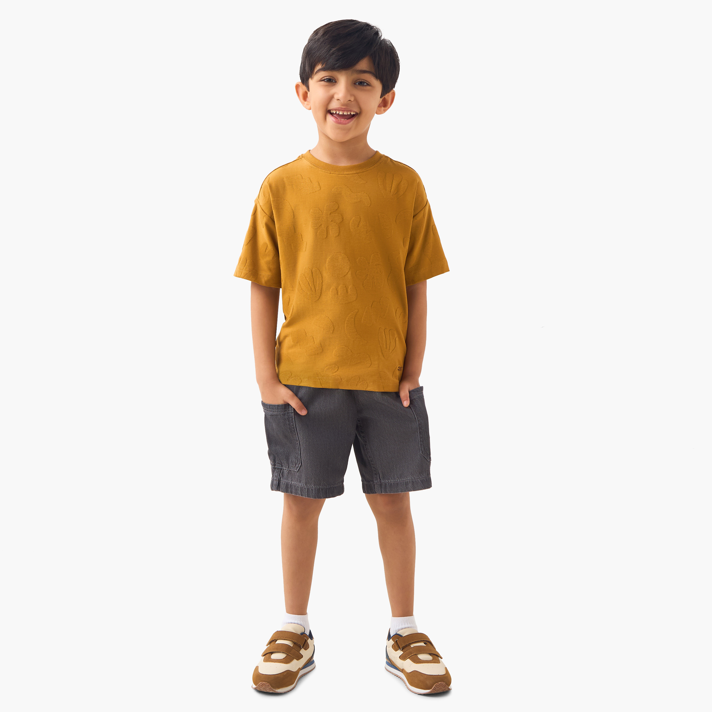 Eligo Textured Crew Neck T-shirt with Short Sleeves-boys-clothing-tshirtsandpolos-image-2
