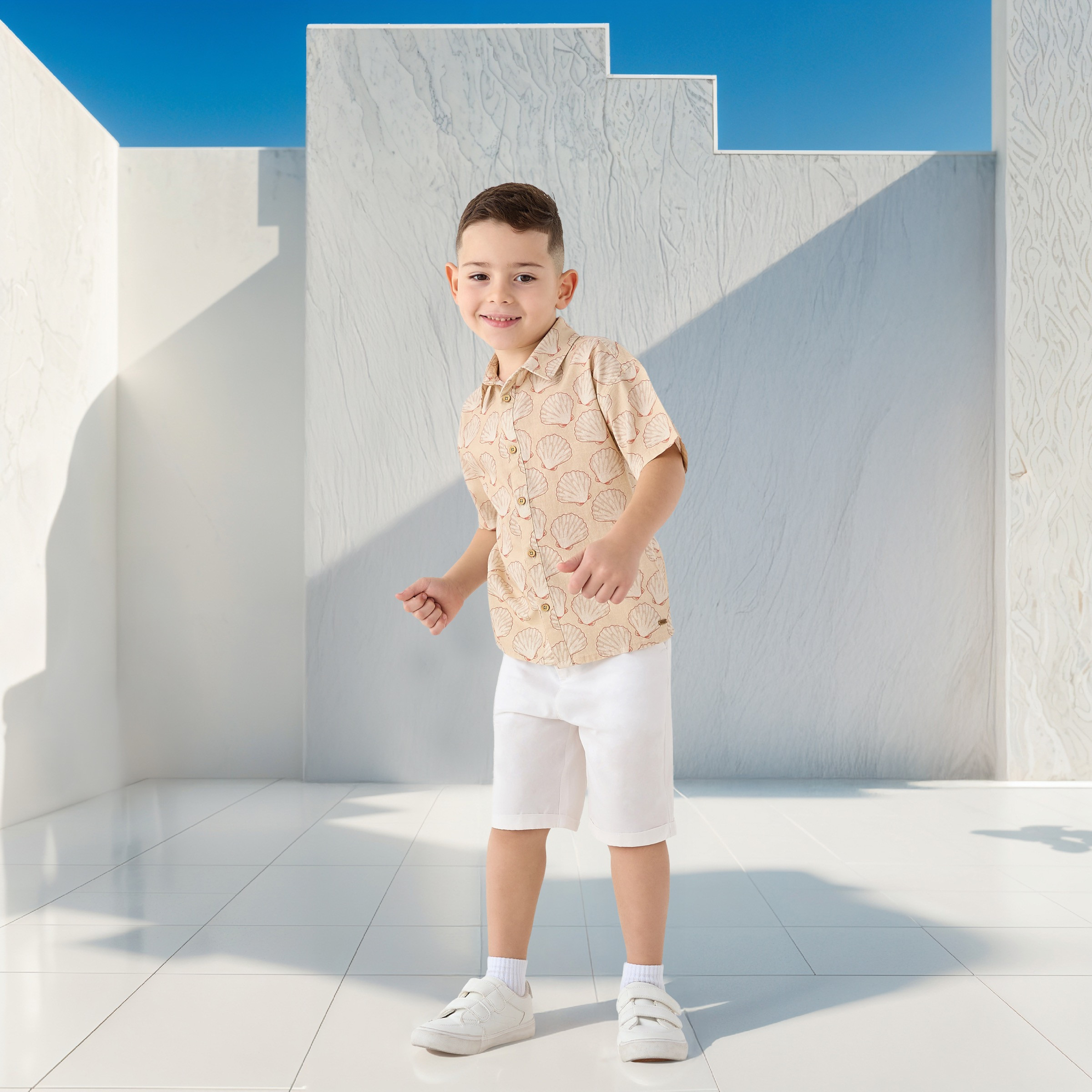 Eligo All-Over Seashell Print Short Sleeve Shirt with Button Closure-boys-clothing-shirts-image-2