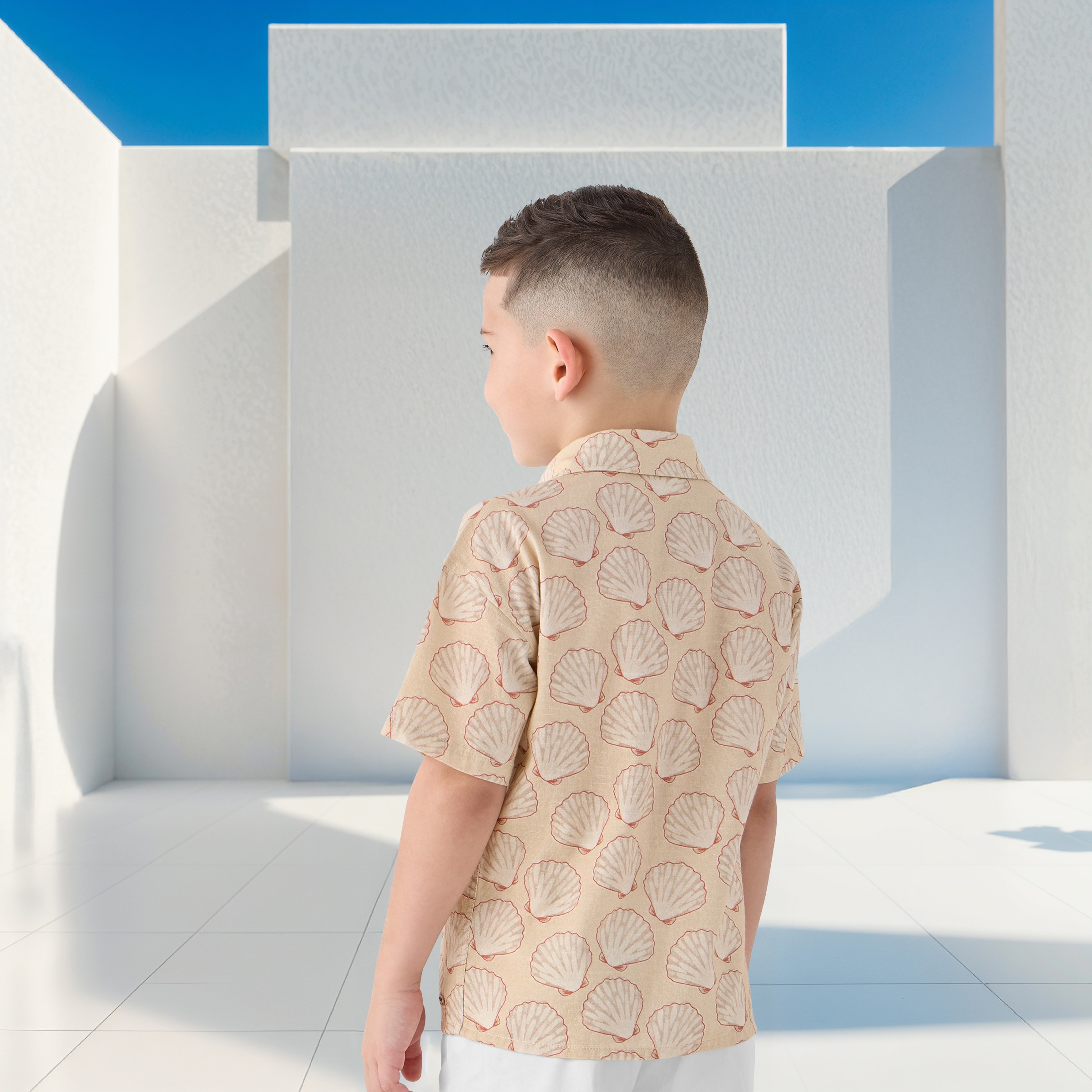 Eligo All-Over Seashell Print Short Sleeve Shirt with Button Closure-boys-clothing-shirts-image-3