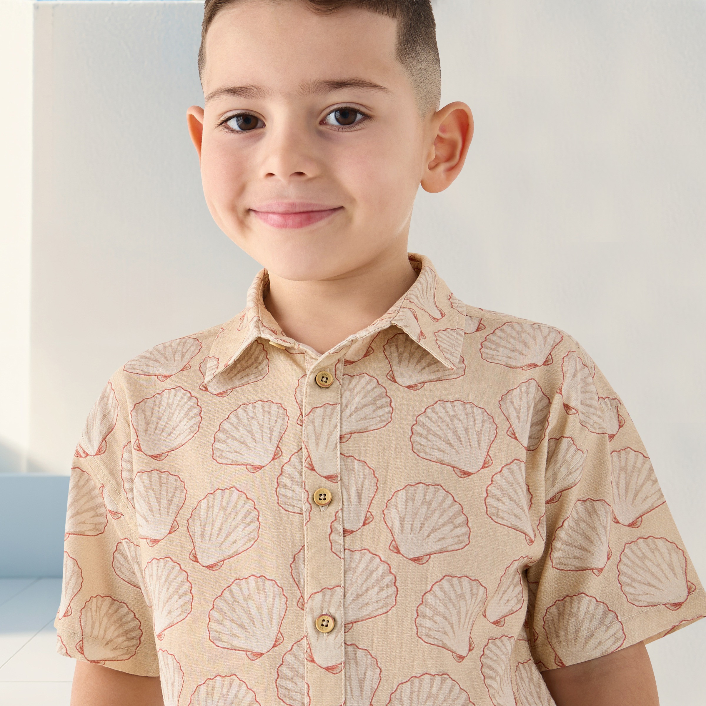 Eligo All-Over Seashell Print Short Sleeve Shirt with Button Closure-boys-clothing-shirts-image-4