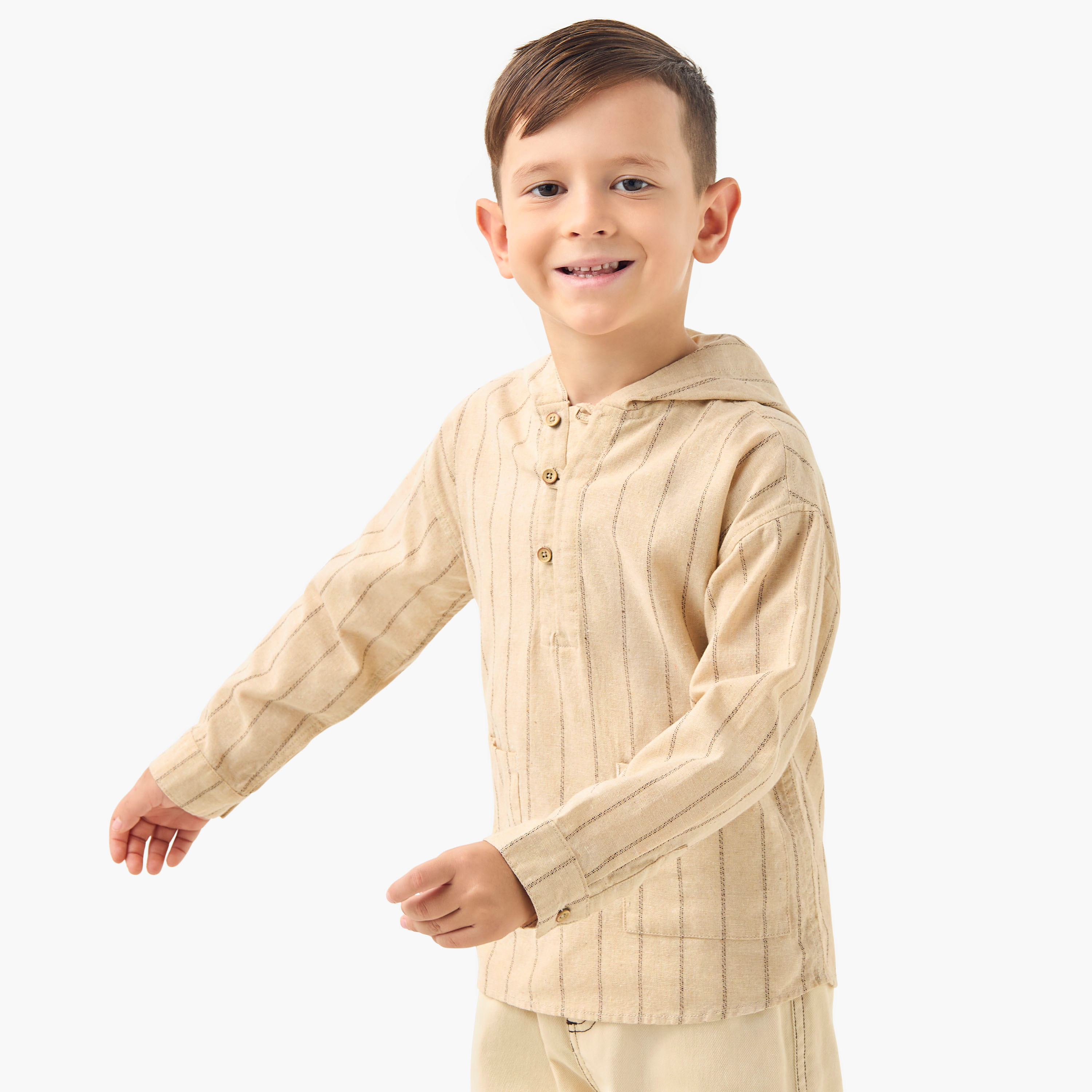 Eligo Striped Hooded Shirt with Long Sleeves-boys-clothing-shirts-image-1