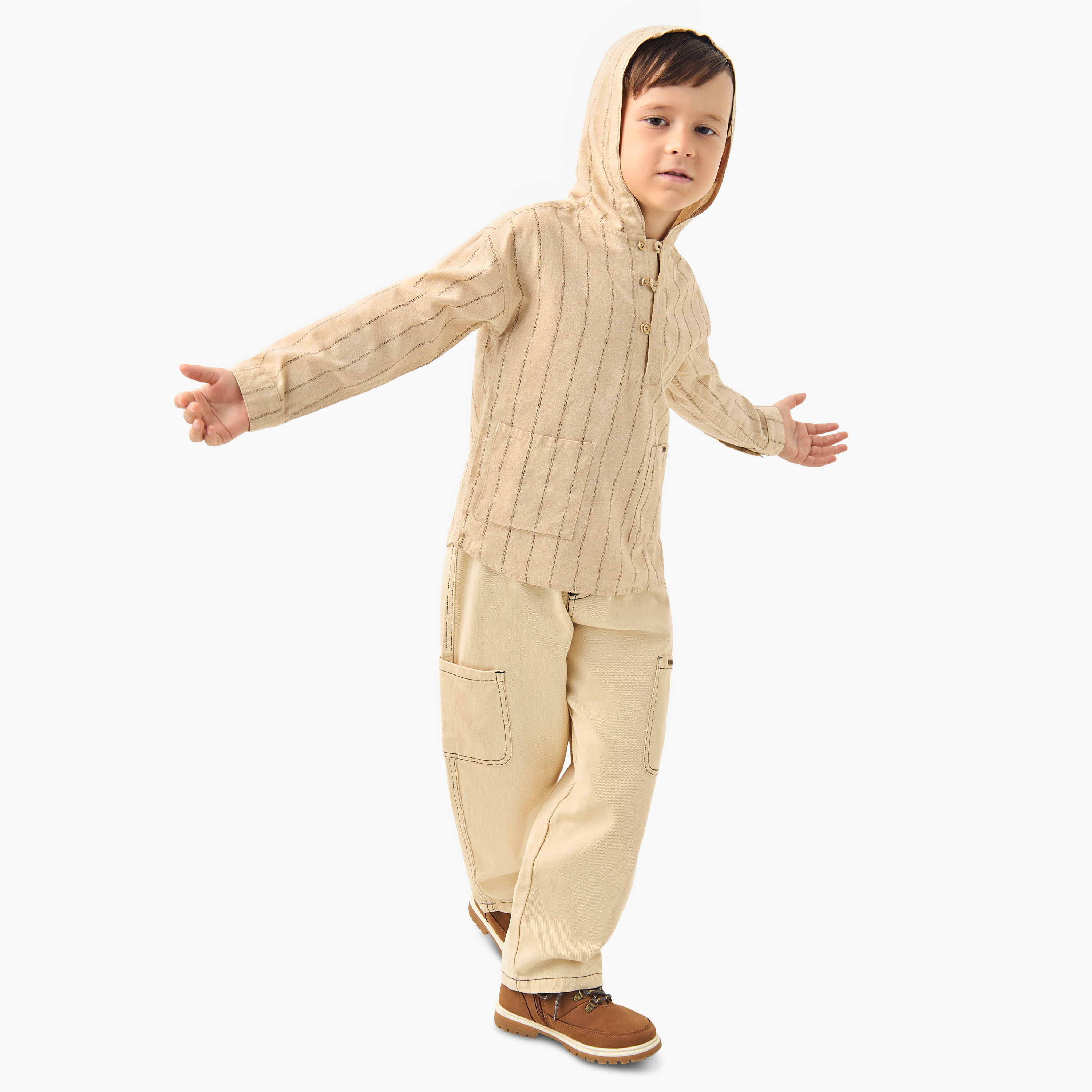 Eligo Striped Hooded Shirt with Long Sleeves-boys-clothing-shirts-image-2