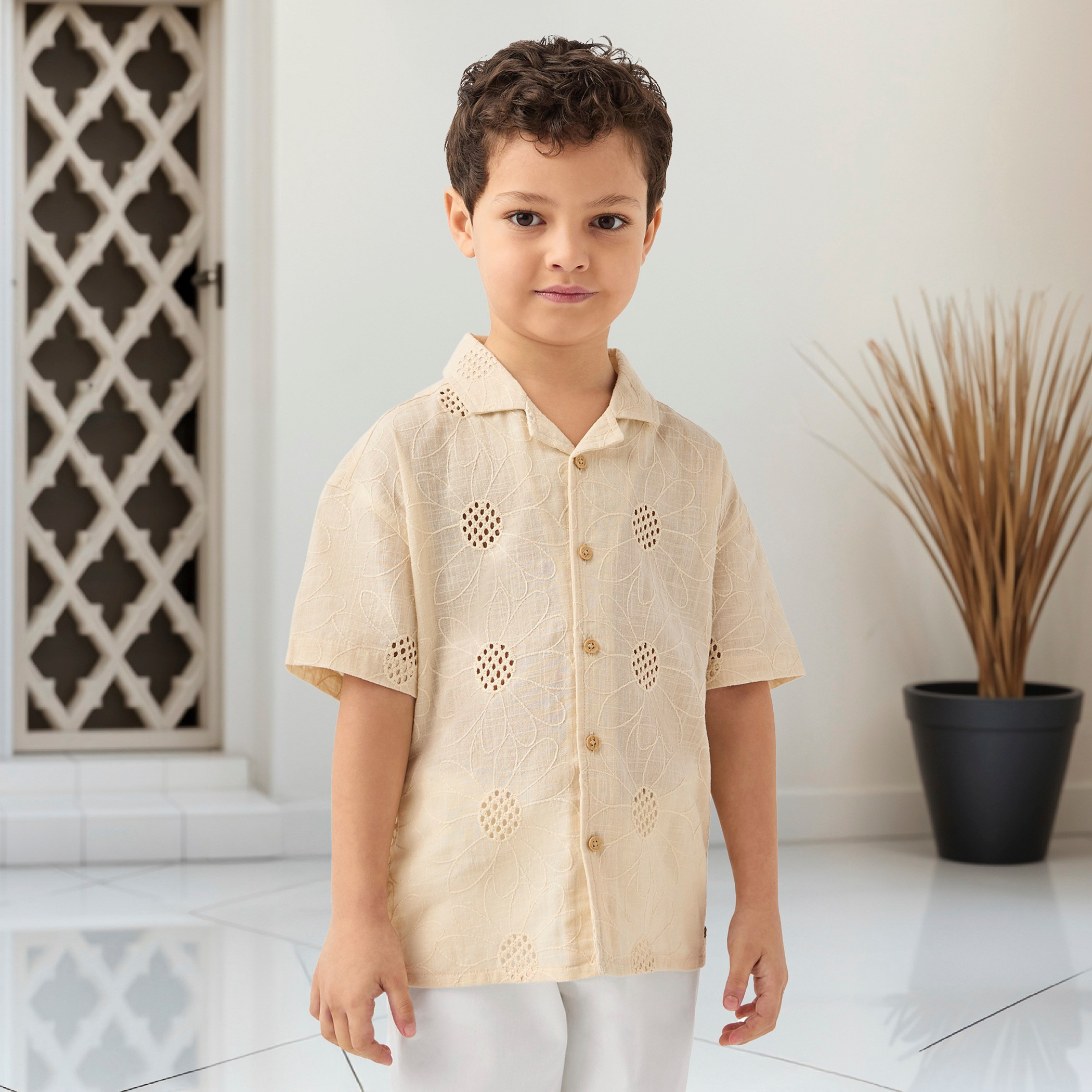 Eligo Embroidered Shirt with Short Sleeves-cpbaby-clothing-boys-tops-shirts-image-1